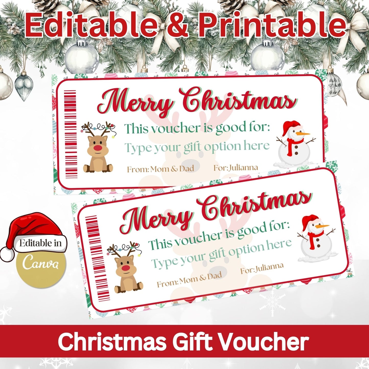 Editable Christmas Gift Voucher | Printable Holiday Coupon Template (Digital Download) – Digital Printable by Digital Kim Designs
