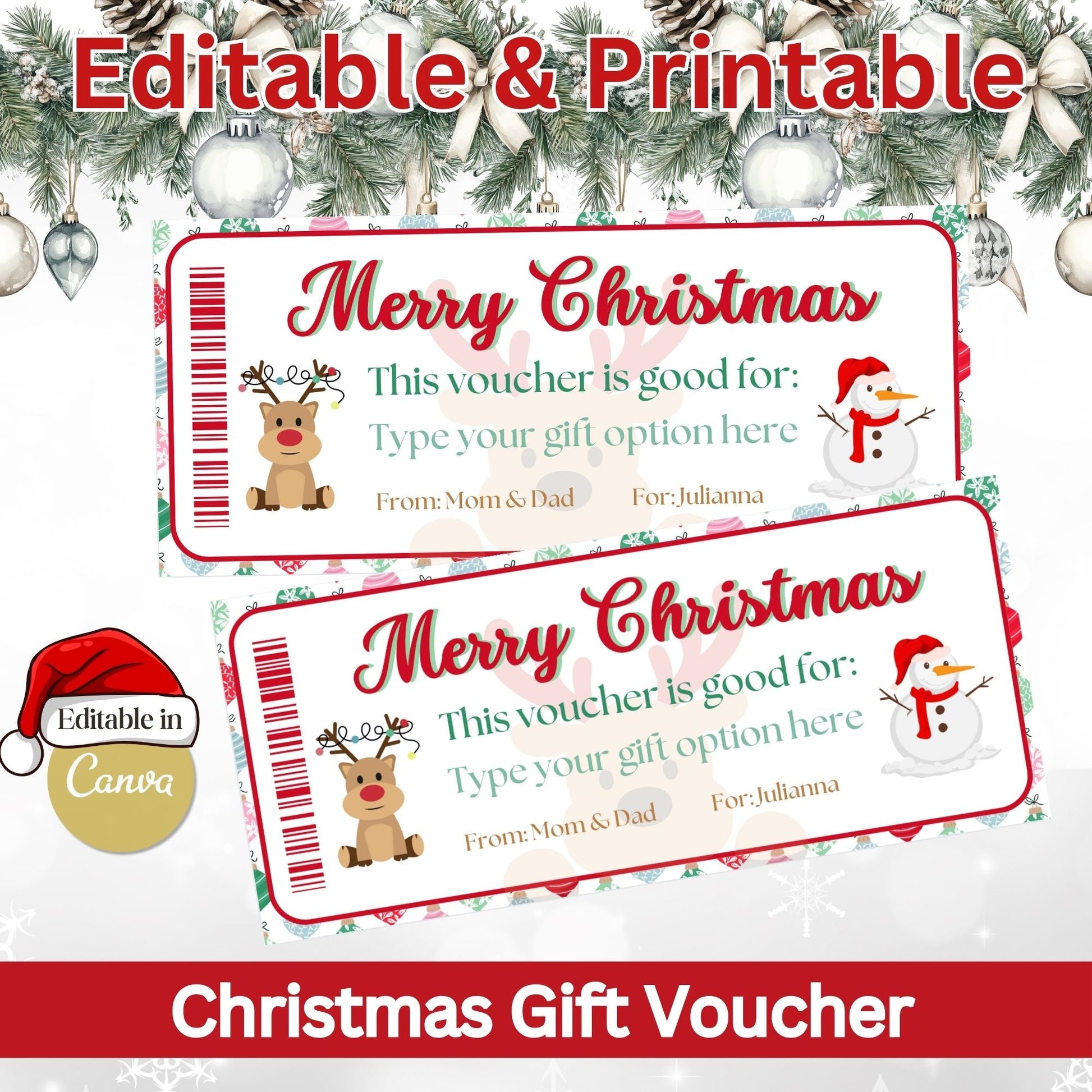 Editable Christmas Gift Voucher | Printable Holiday Coupon Template (Digital Download) – Digital Printable by Digital Kim Designs