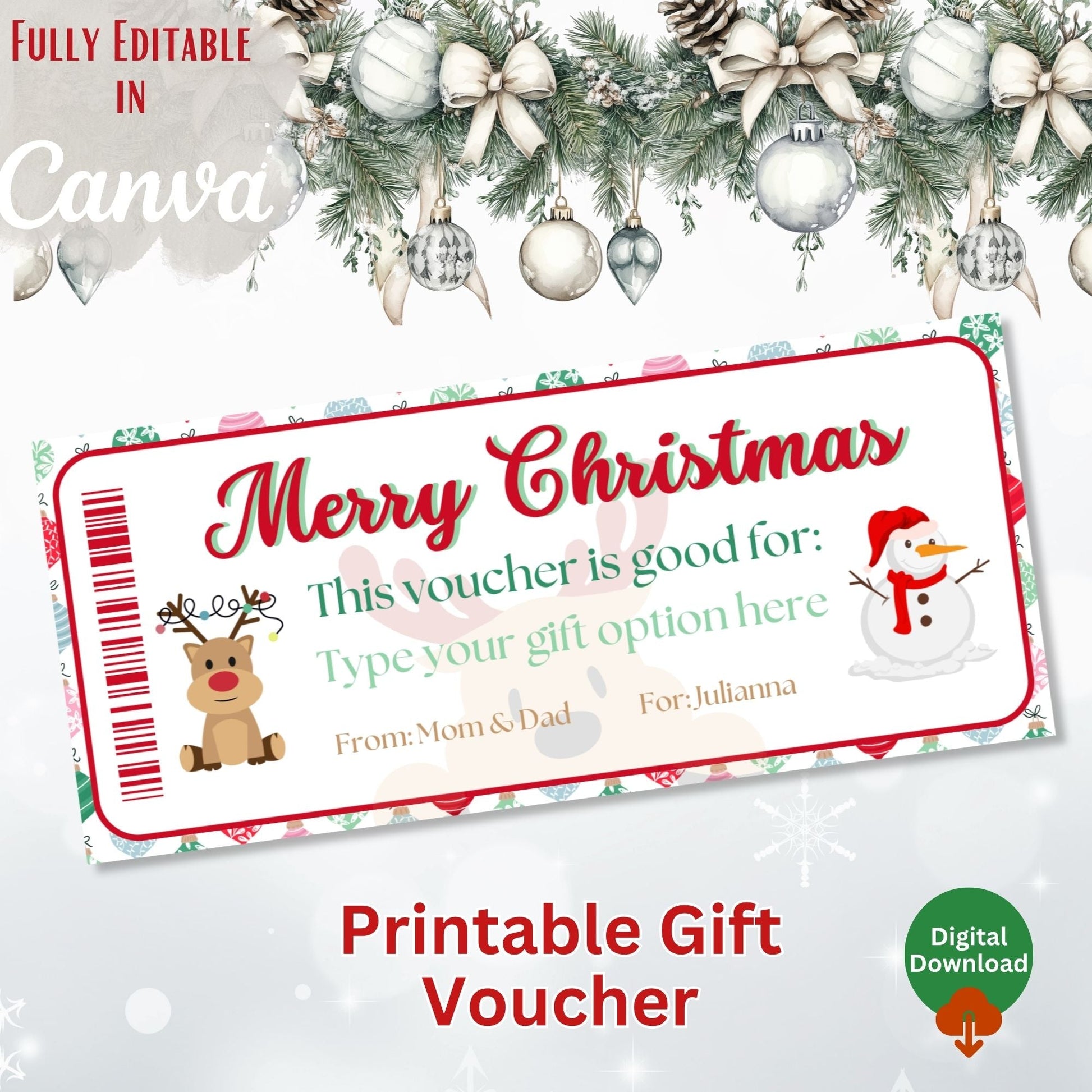 Editable Christmas Gift Voucher | Printable Holiday Coupon Template (Digital Download) – Digital Printable by Digital Kim Designs