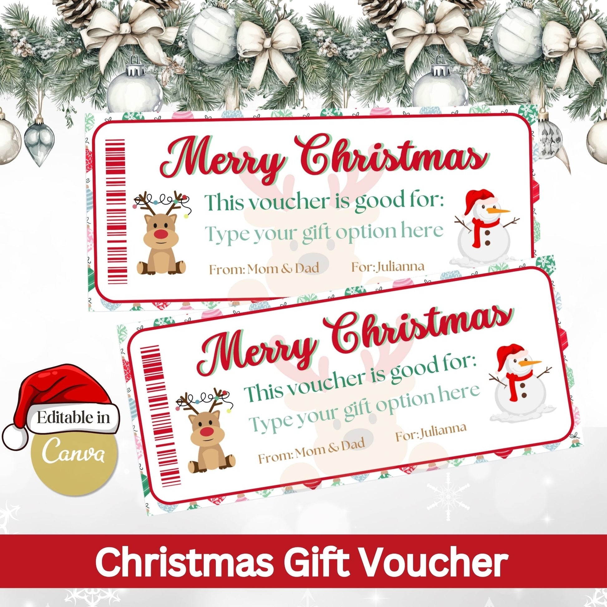 Editable Christmas Gift Voucher | Printable Holiday Coupon Template (Digital Download) – Digital Printable by Digital Kim Designs