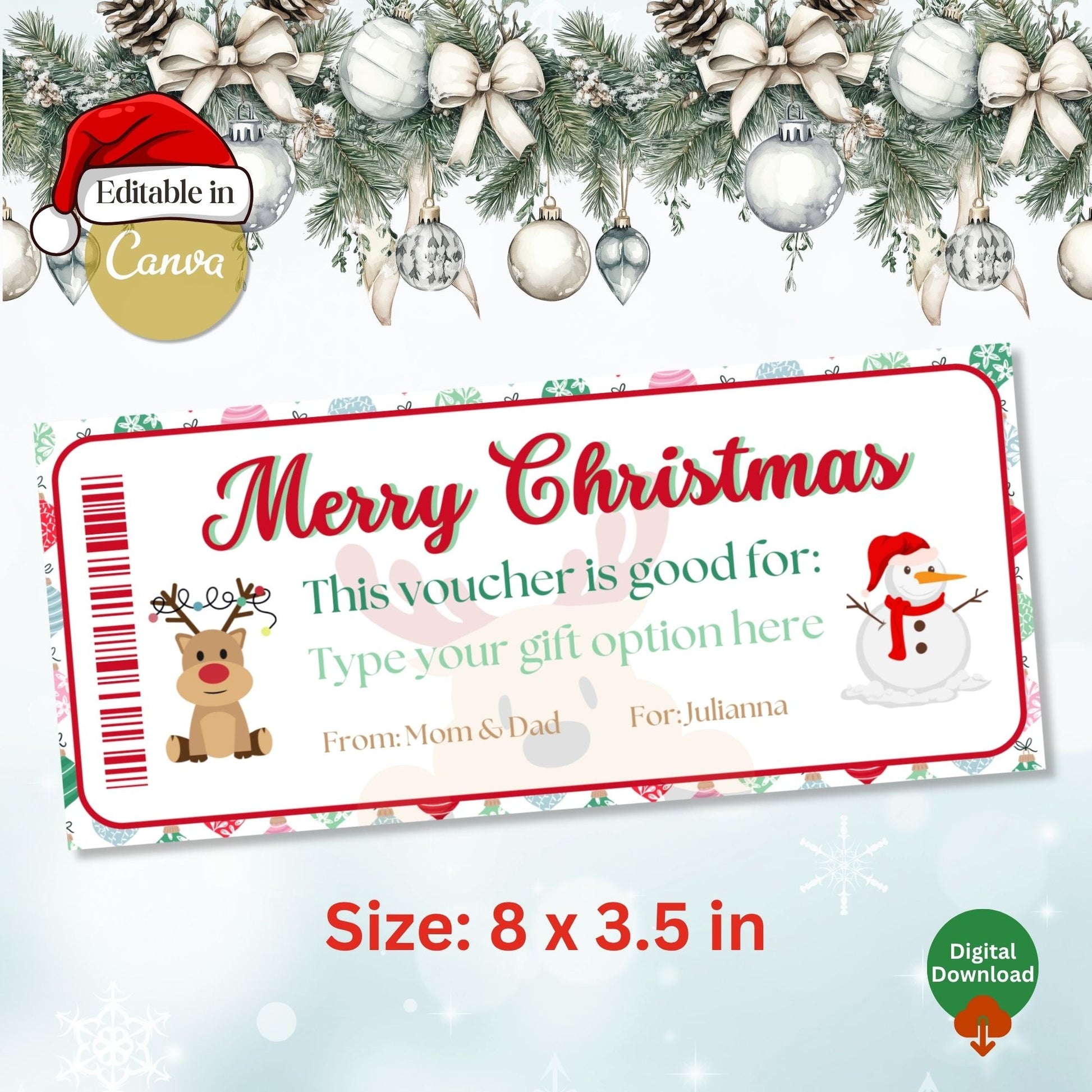 Editable Christmas Gift Voucher | Printable Holiday Coupon Template (Digital Download) – Digital Printable by Digital Kim Designs