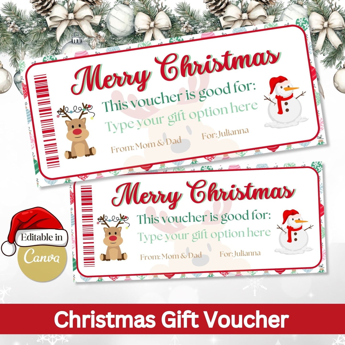 Editable Christmas Gift Voucher | Printable Holiday Coupon Template (Digital Download) – Digital Printable by Digital Kim Designs