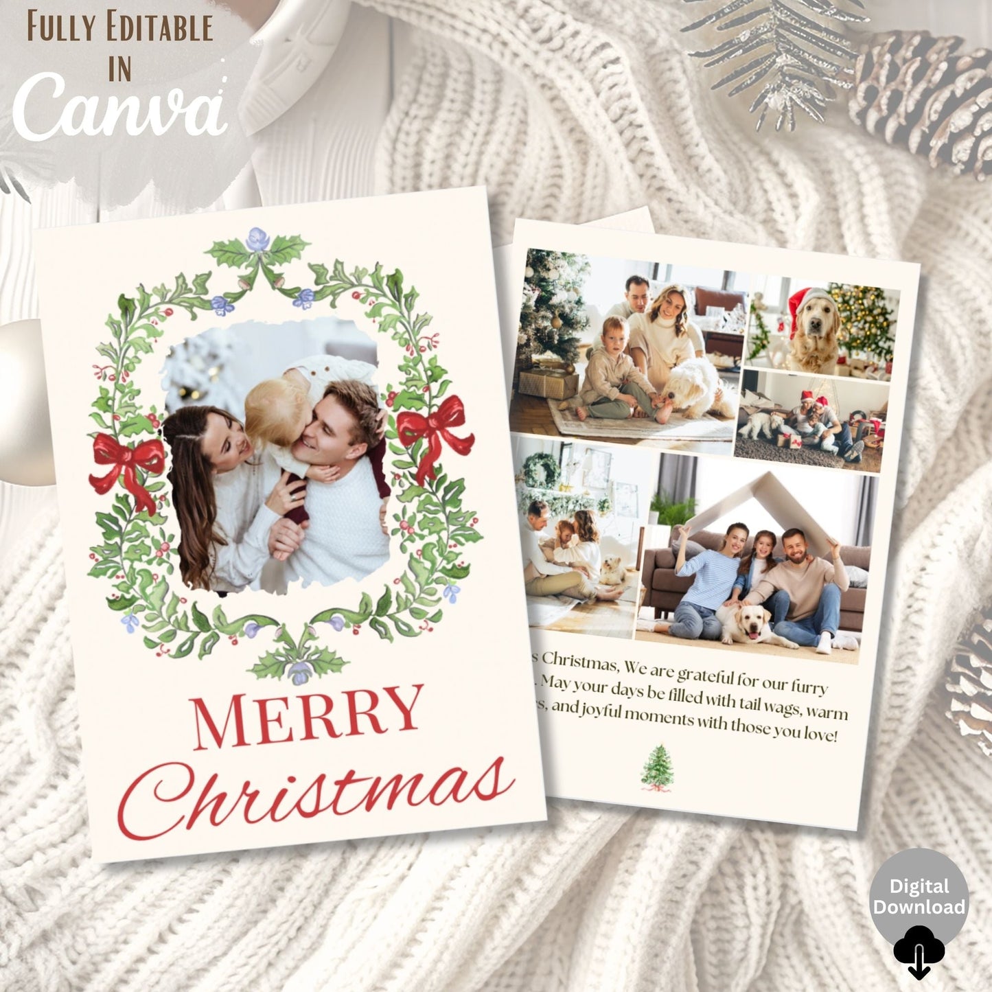 Editable Christmas Photo Card – Elegant Holiday Canva Template – Digital Printable by Digital Kim Designs