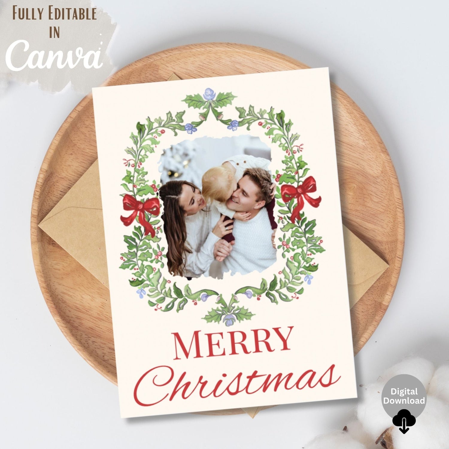 Editable Christmas Photo Card – Elegant Holiday Canva Template – Digital Printable by Digital Kim Designs