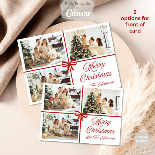 Editable Christmas Photo Card – Red Ribbon Canva Template | Digital Download – Digital Printable by Digital Kim Designs