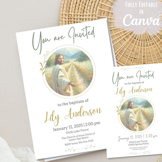 Editable LDS Baptism Invitation Template – Canva Printable | Girl or Boy | Instant Download – Faith - Based Printable by Digital Kim Designs