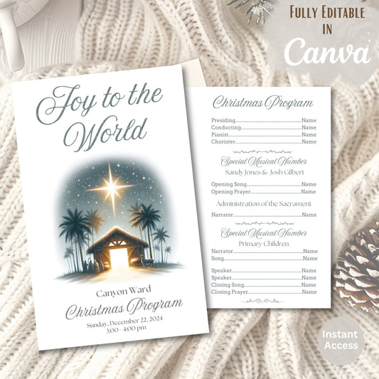 Editable LDS Christmas Program Template – Joy to the World Canva Design | Sacrament Meeting Program (Digital Download) – Digital Printable by Digital Kim Designs