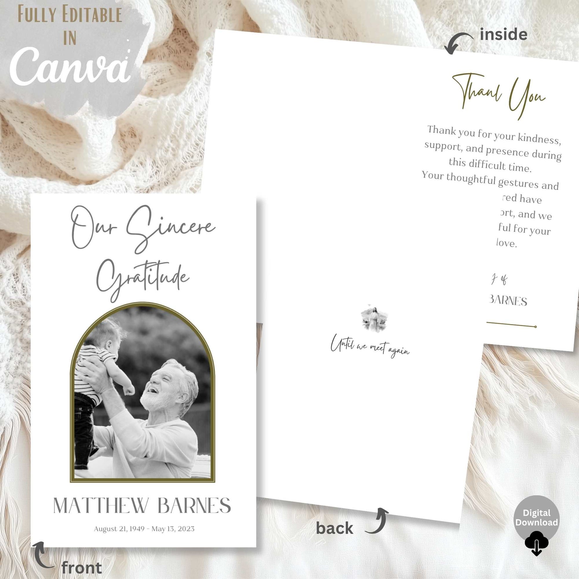 Editable LDS Funeral Thank You Card – 4x6 Folded Canva Template – Printable Celebration of Life Gratitude Card – Faith - Based Printable by Digital Kim Designs