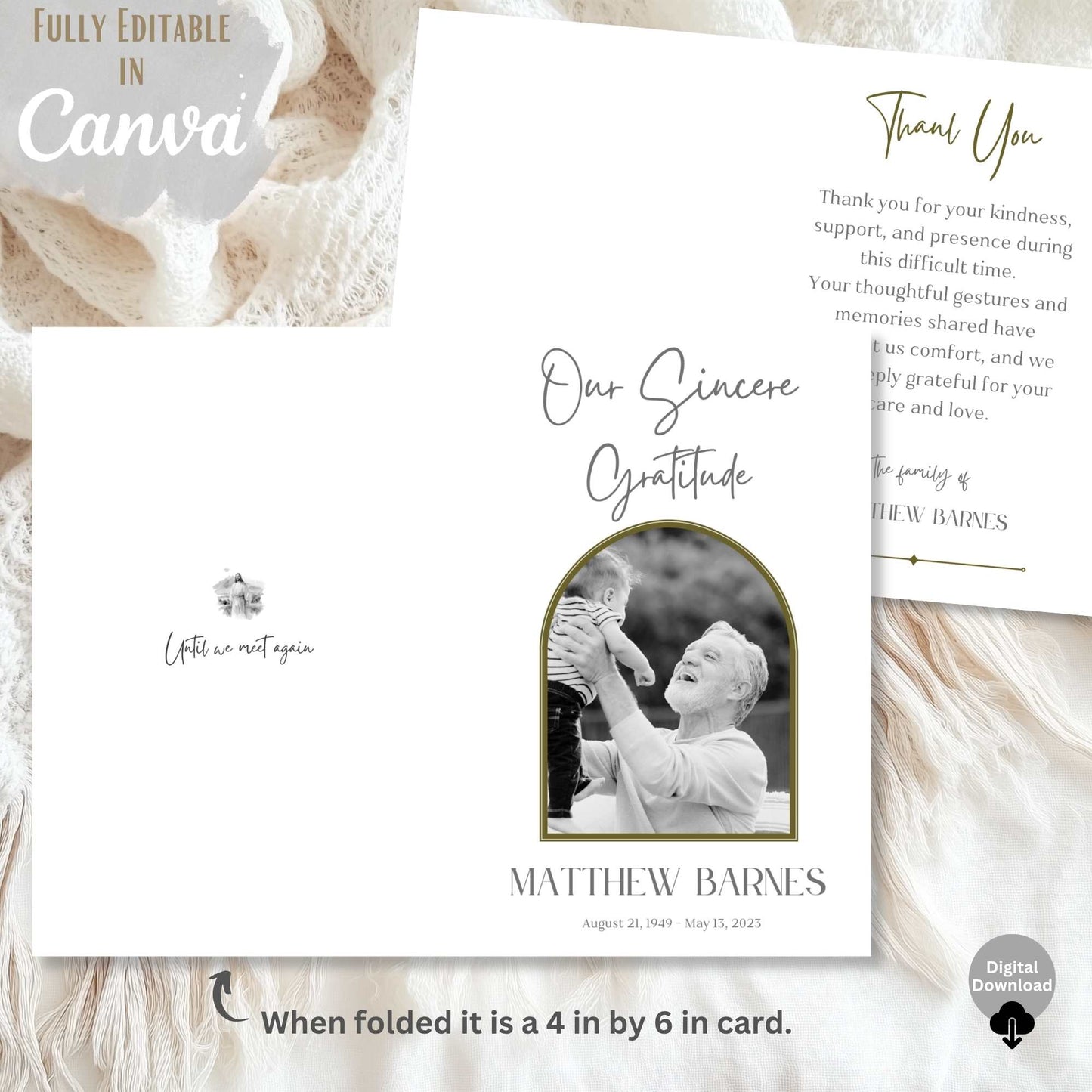 Editable LDS Funeral Thank You Card – 4x6 Folded Canva Template – Printable Celebration of Life Gratitude Card – Faith - Based Printable by Digital Kim Designs