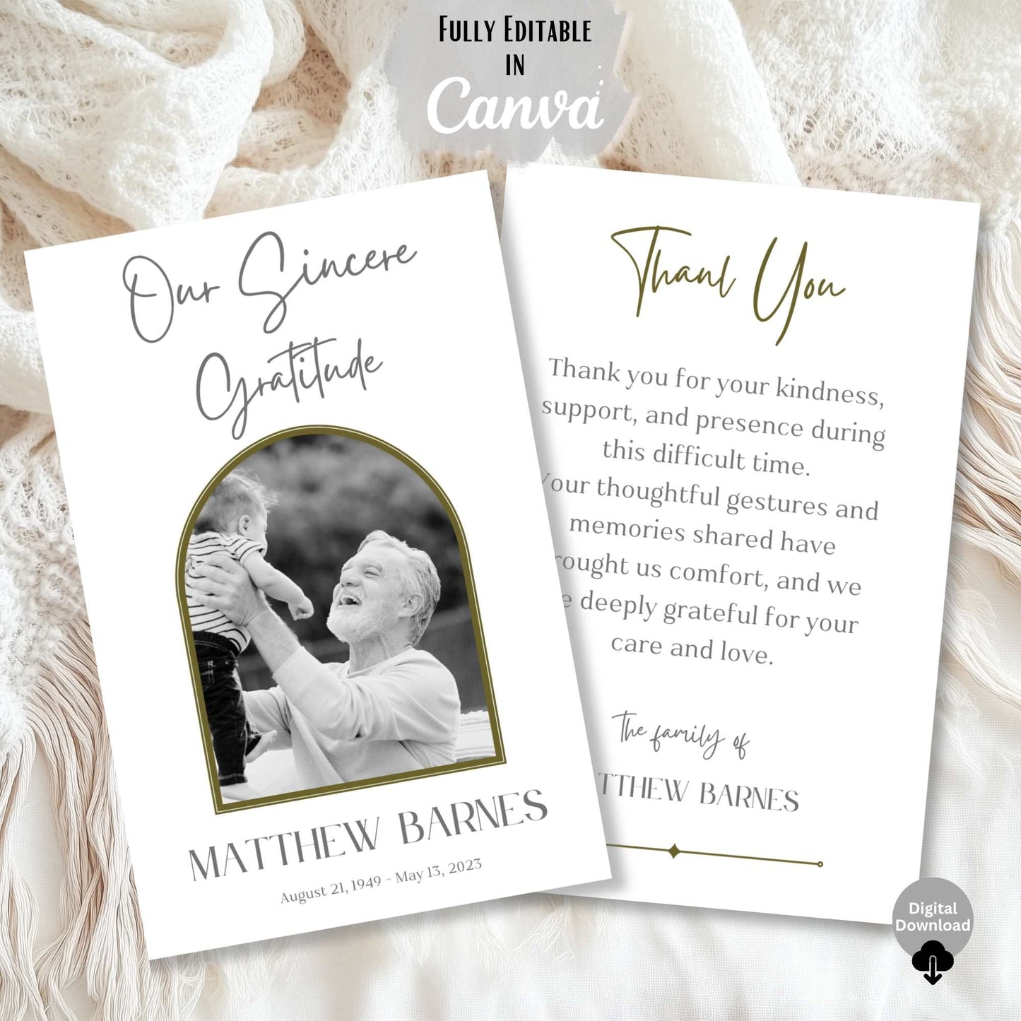 Editable LDS Funeral Thank You Card – 4x6 Folded Canva Template – Printable Celebration of Life Gratitude Card – Faith - Based Printable by Digital Kim Designs