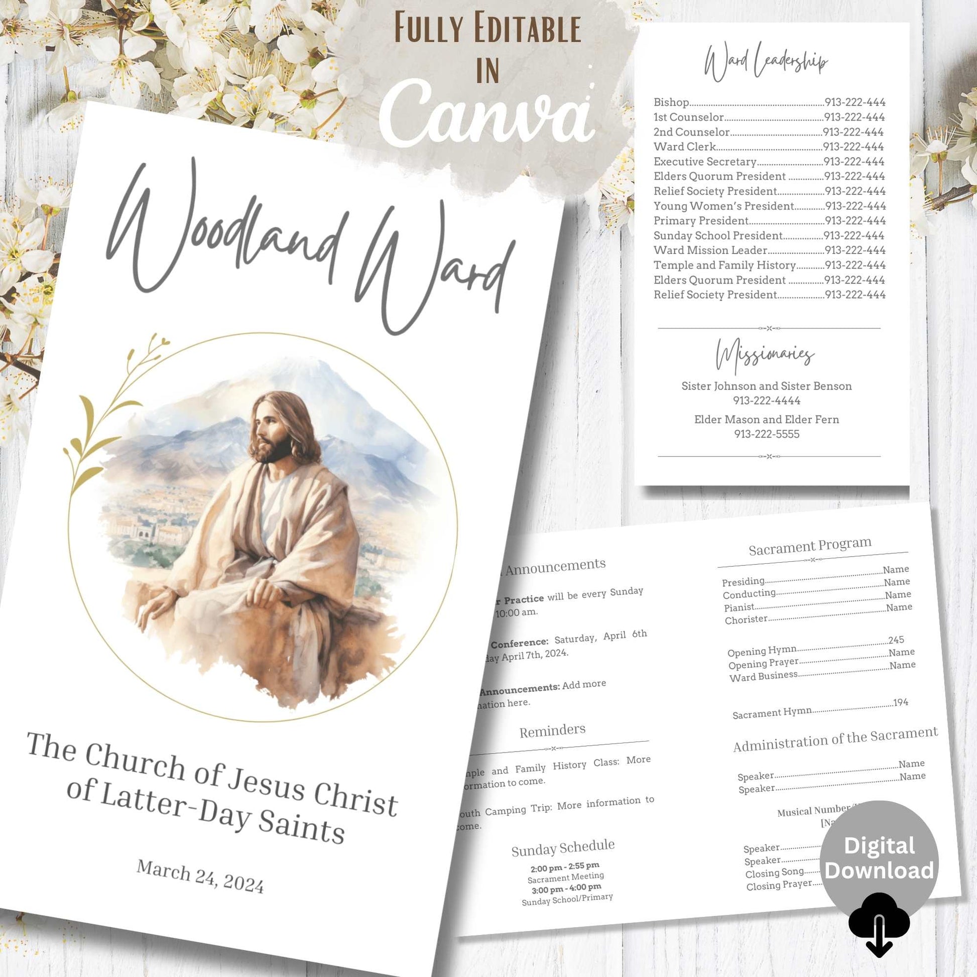 Editable LDS Sacrament Program Template – Printable Canva Church Bulletin – Faith - Based Printable by Digital Kim Designs