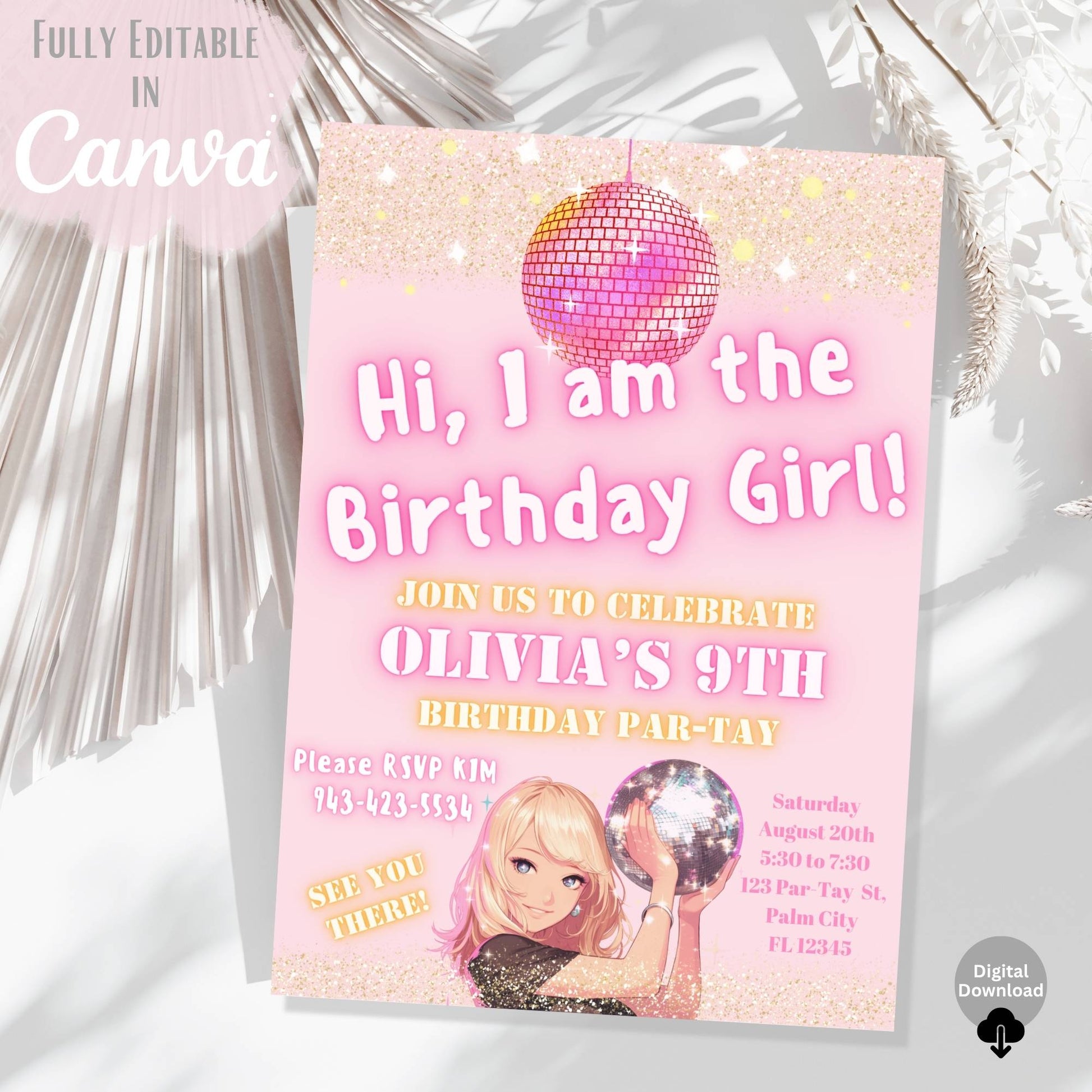 Editable Pop Star Birthday Invitation – “I Am the Birthday Girl” Canva Template for Tween Girls – Faith - Based Printable by Digital Kim Designs