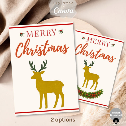 Editable Reindeer Christmas Card Template | Modern Holiday Canva Design (Digital Download) – Digital Printable by Digital Kim Designs