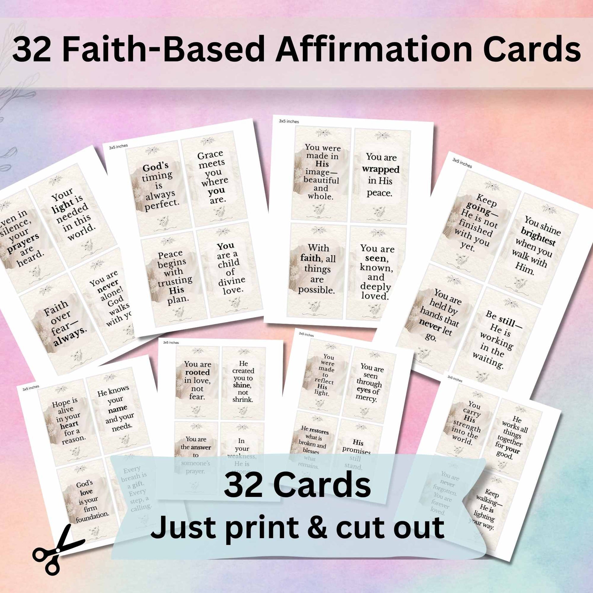 Faith - Based Affirmation Cards – 32 Printable Christian Quotes for Encouragement – Faith - Based Printable by Digital Kim Designs