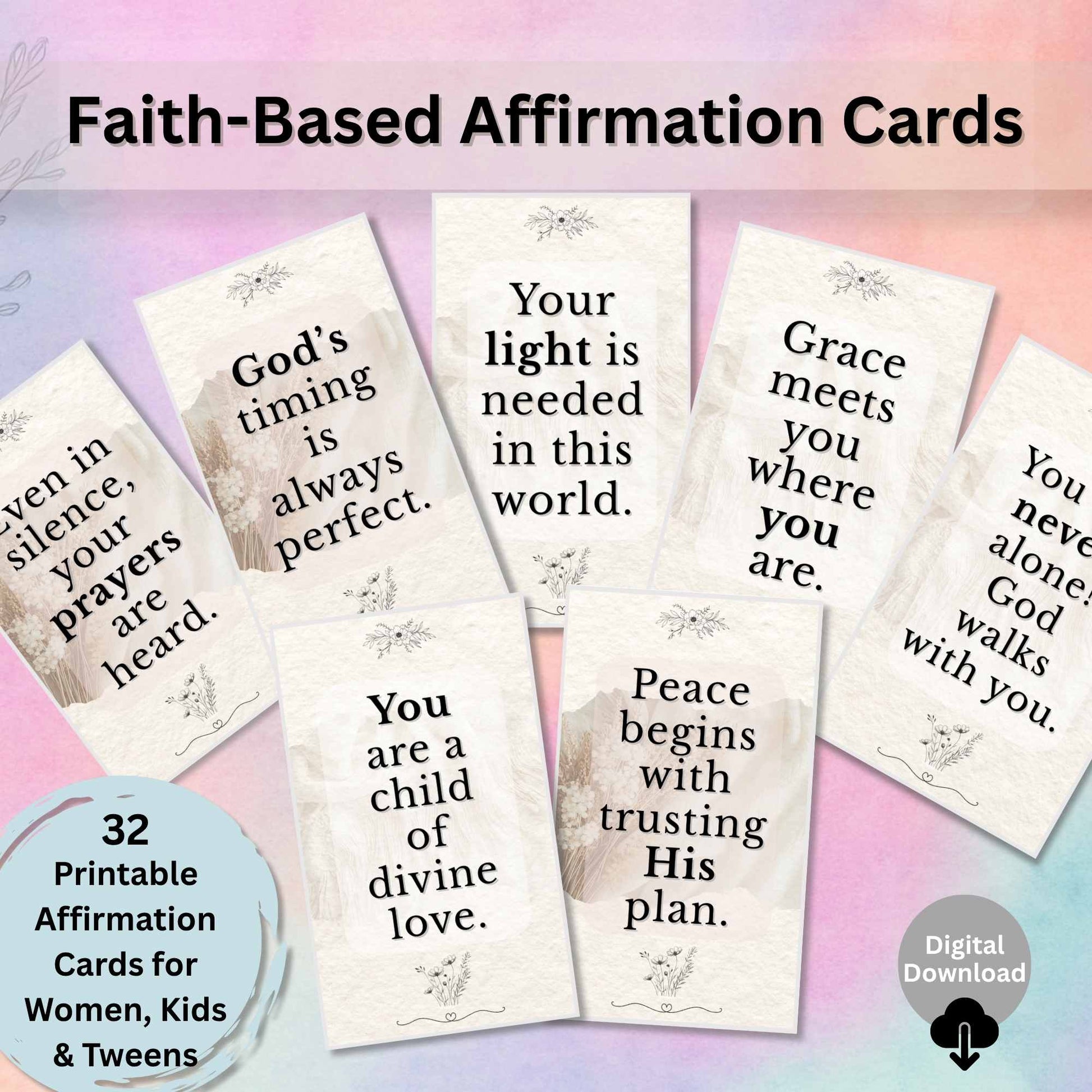 Faith - Based Affirmation Cards – 32 Printable Christian Quotes for Encouragement – Faith - Based Printable by Digital Kim Designs