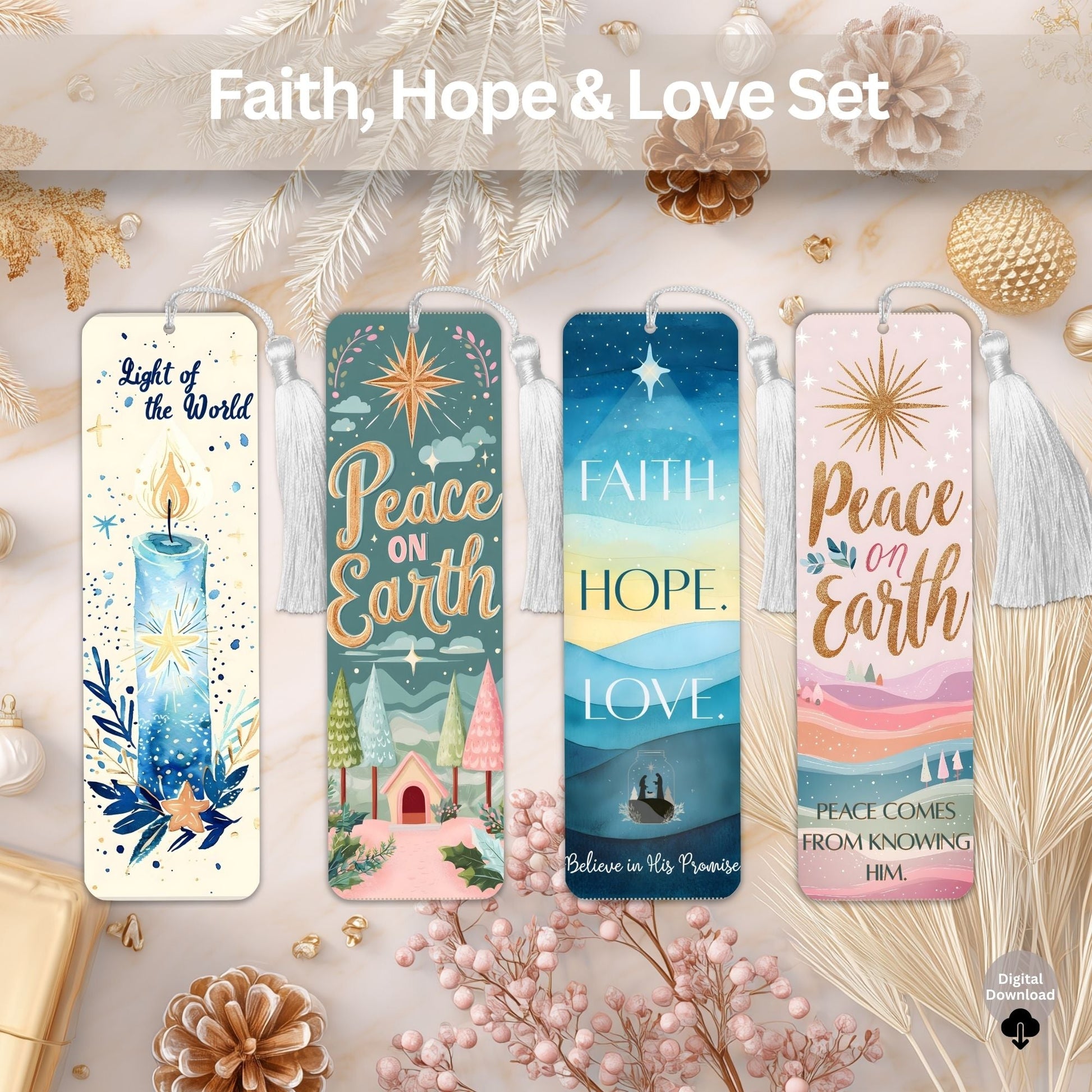 Faith, Hope & Love Scripture Bookmark Set – Printable Christian & LDS Gift (Digital Download) – Digital Printable by Digital Kim Designs