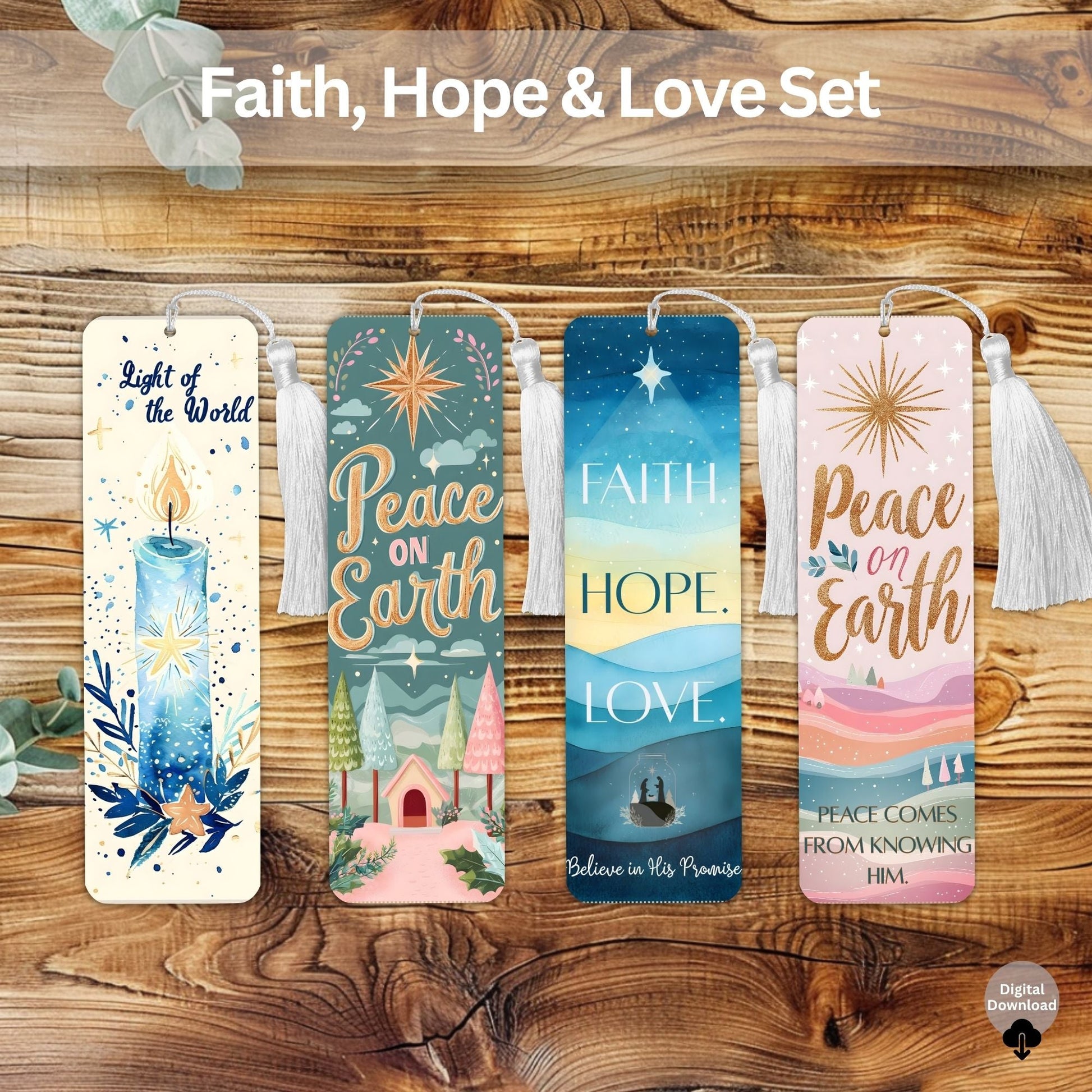 Faith, Hope & Love Scripture Bookmark Set – Printable Christian & LDS Gift (Digital Download) – Digital Printable by Digital Kim Designs