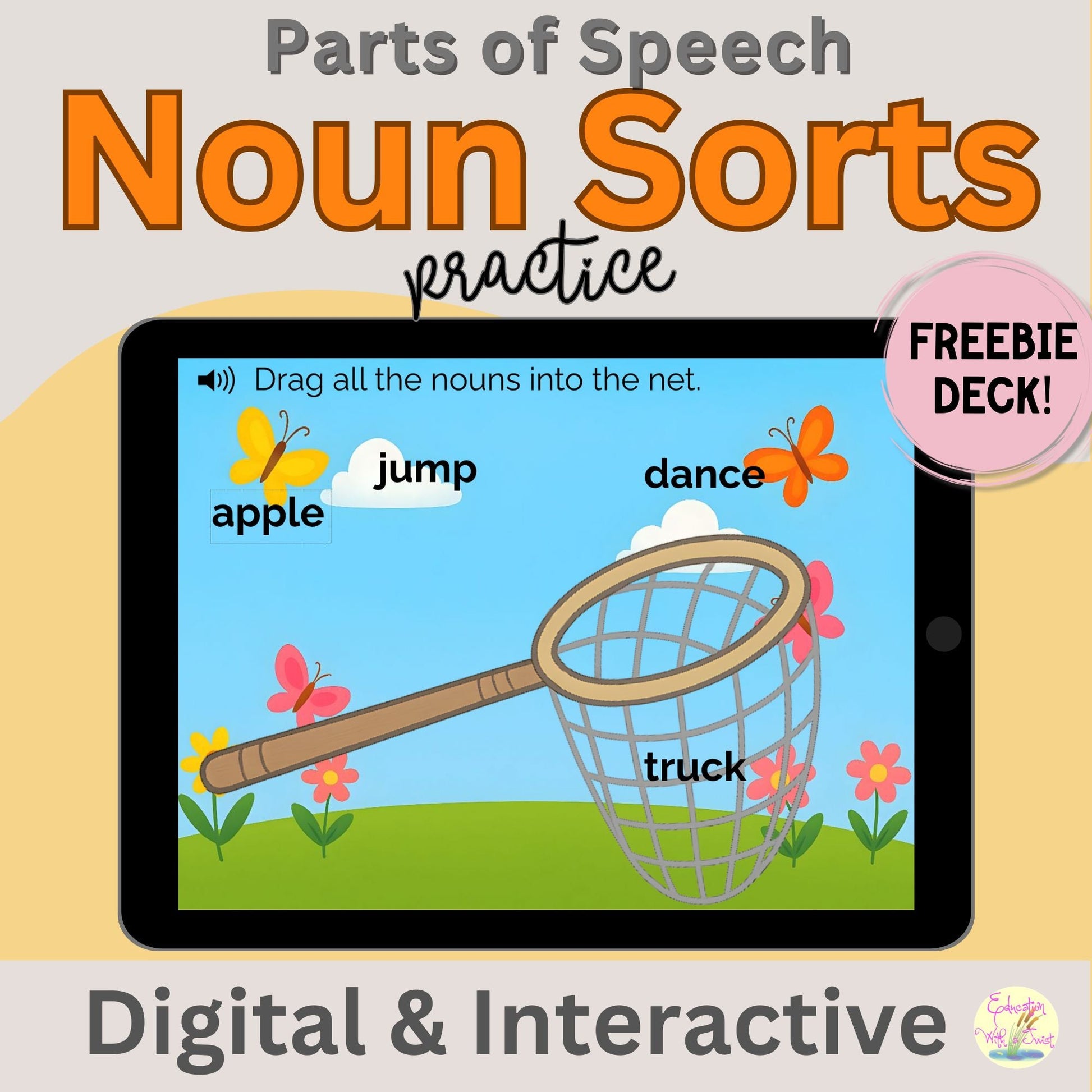 Free Noun Sorts Boom Deck™ | Parts of Speech Practice | Digital & Interactive – Digital Printable by Digital Kim Designs