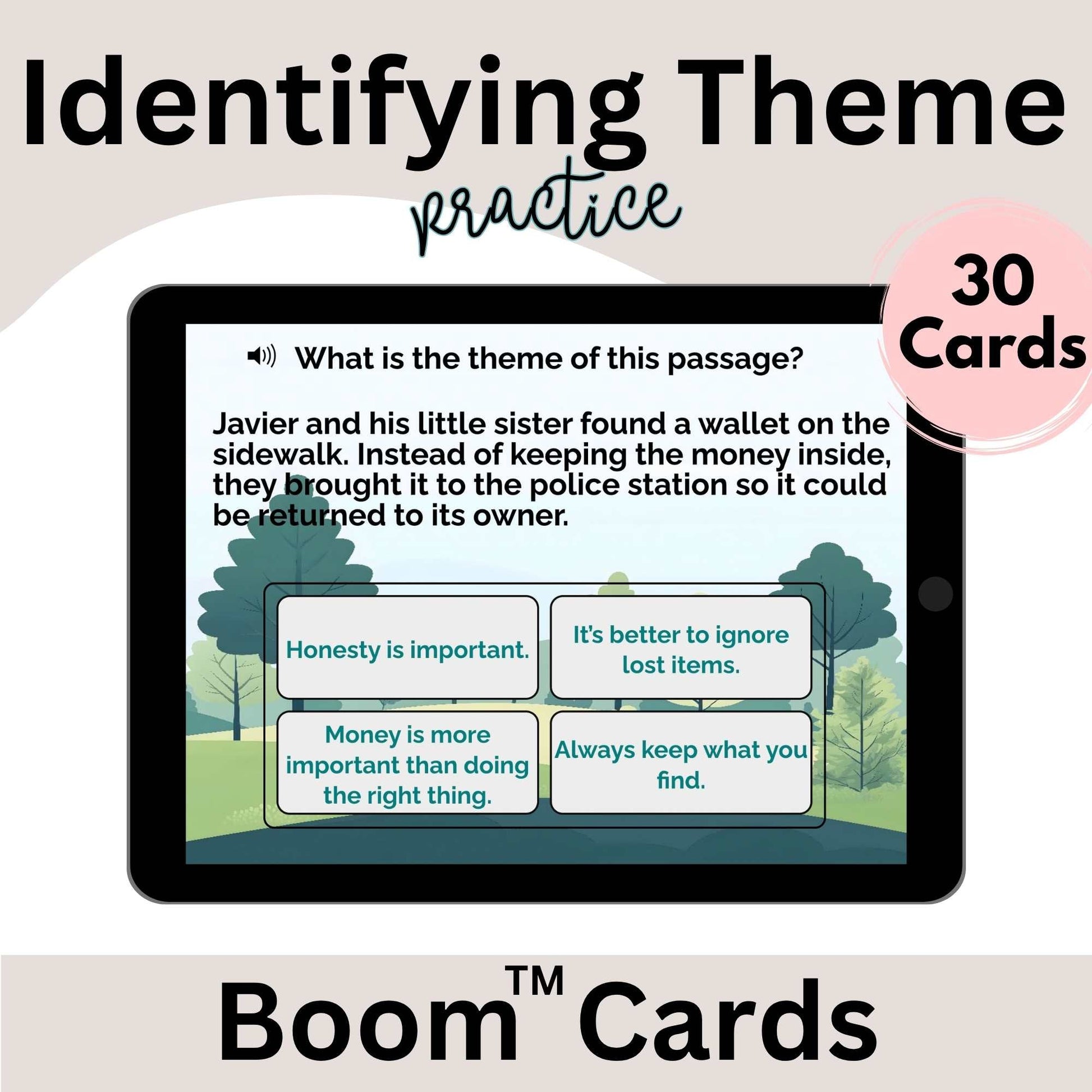 Identifying Theme Boom Cards™ | 30 Interactive Digital Reading Task Cards – Faith - Based Printable by Digital Kim Designs