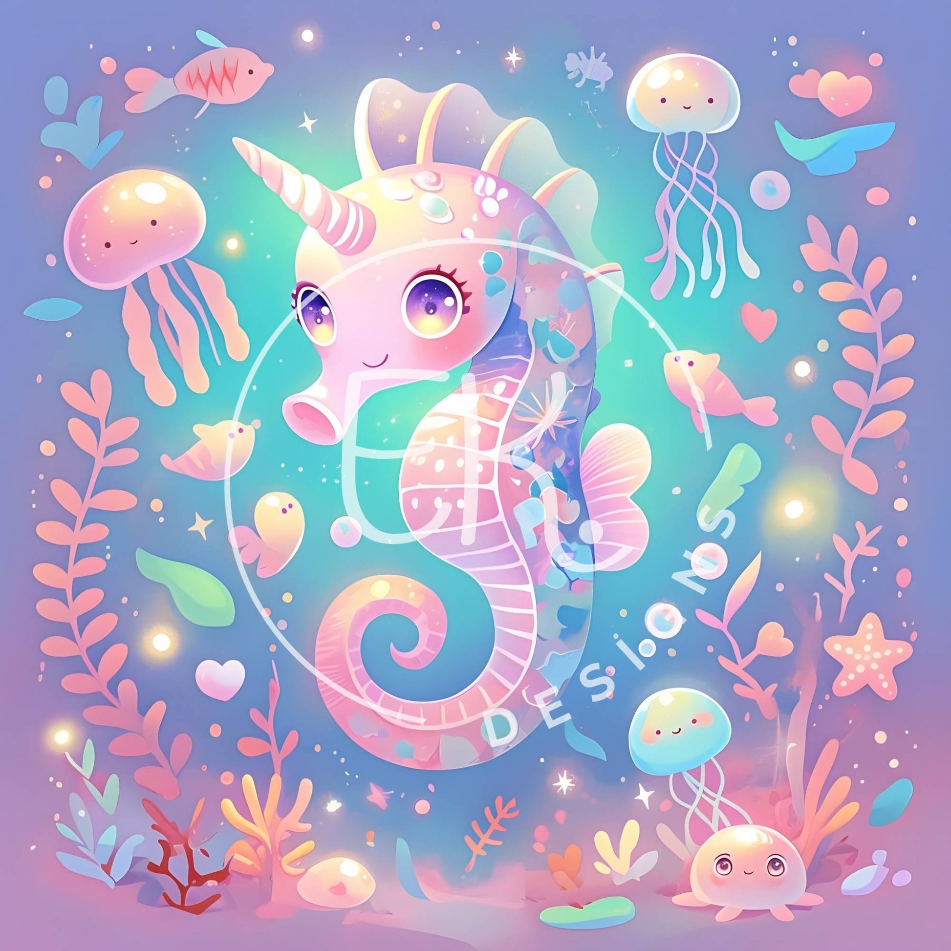 Kawaii Seahorse Clipart Bundle – 10 Pastel Underwater Unicorn Images for Kids Crafts, Sublimation & Stickers – Faith - Based Printable by Digital Kim Designs