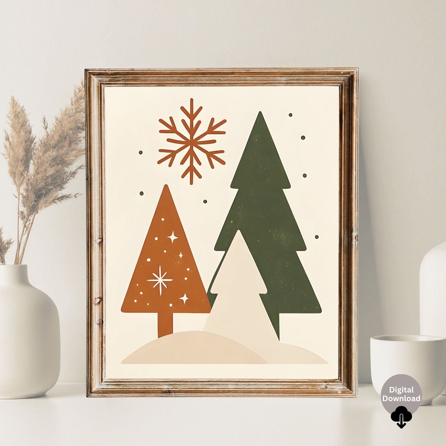 Mid - Century Modern Christmas Tree Trio Wall Art | Retro Holiday Printable Decor | Minimalist 4:5 Digital Download | Warm Scandinavian Christmas Print – Digital Printable by Digital Kim Designs