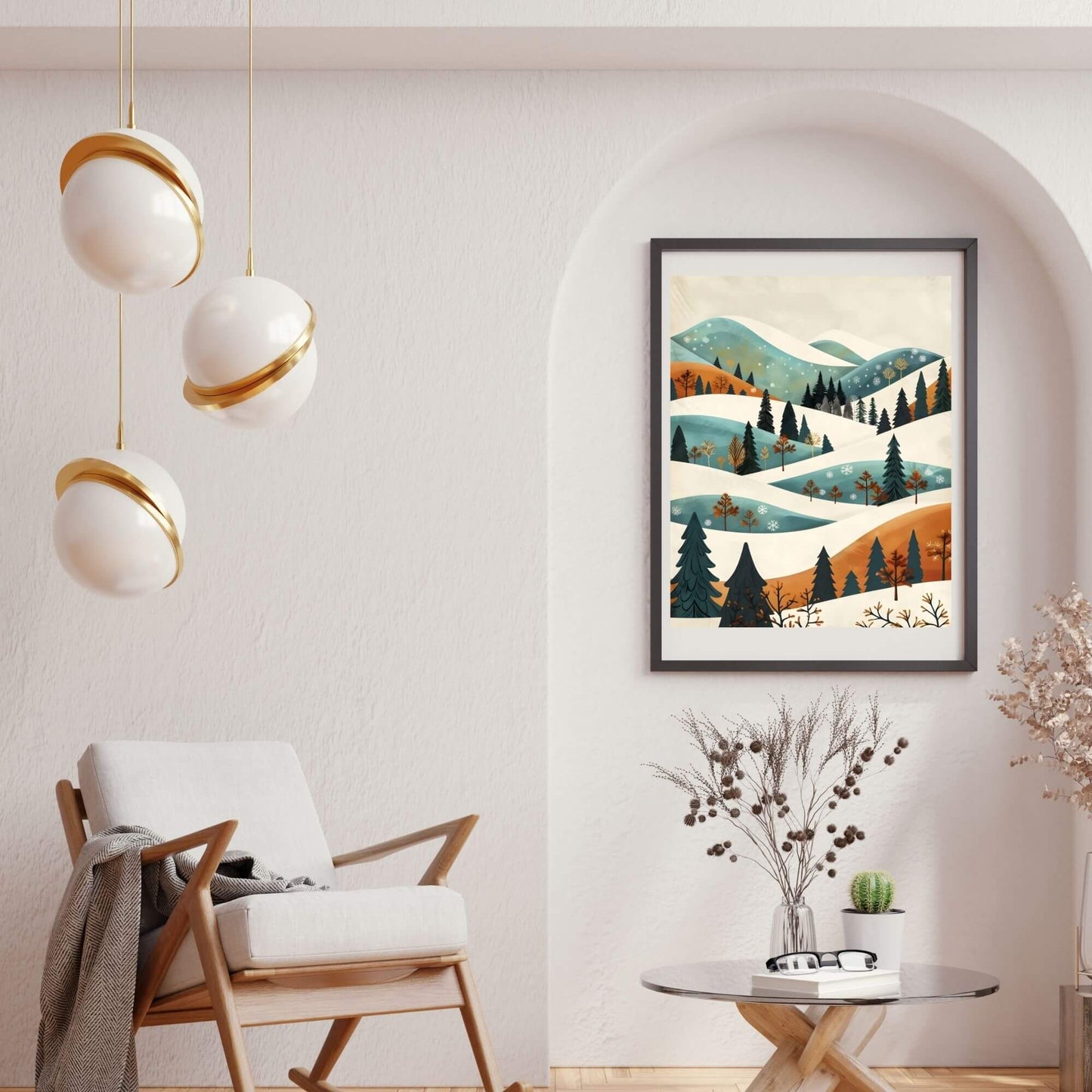 Mid - Century Winter Wall Art |Snowy Hills Print | Modern Scandinavian Christmas Decor Digital Downlaod – Digital Printable by Digital Kim Designs