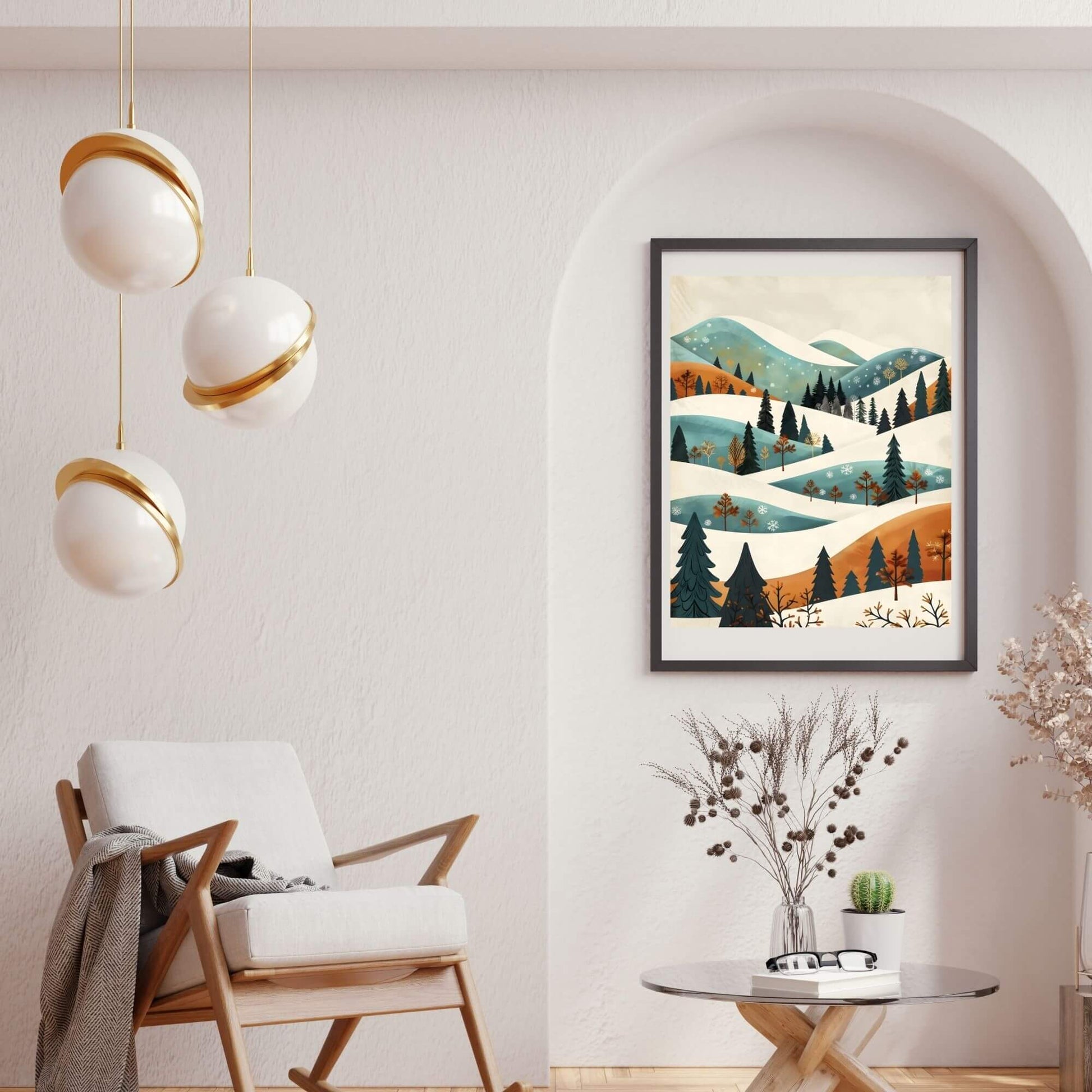Mid - Century Winter Wall Art |Snowy Hills Print | Modern Scandinavian Christmas Decor Digital Downlaod – Digital Printable by Digital Kim Designs