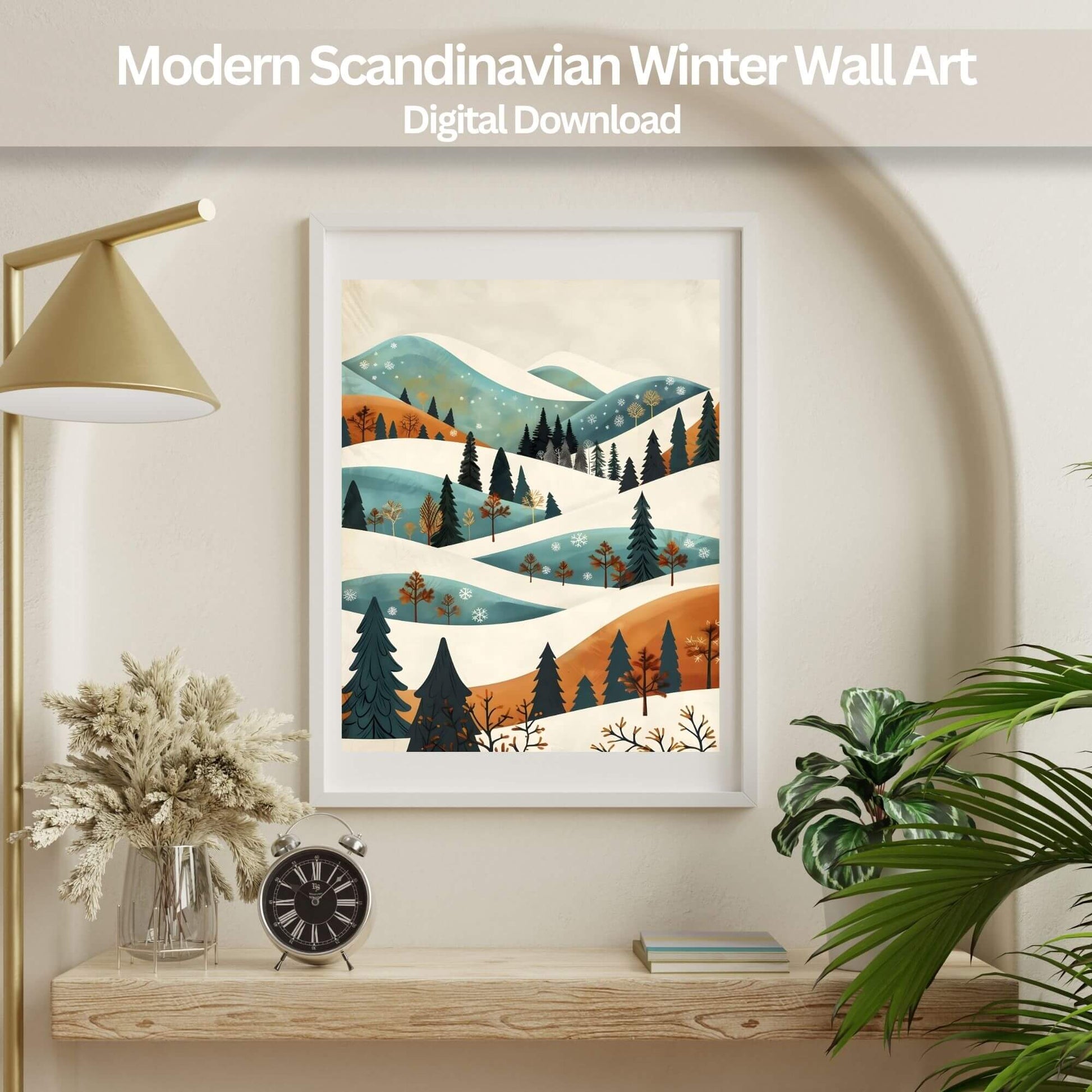 Mid - Century Winter Wall Art |Snowy Hills Print | Modern Scandinavian Christmas Decor Digital Downlaod – Digital Printable by Digital Kim Designs