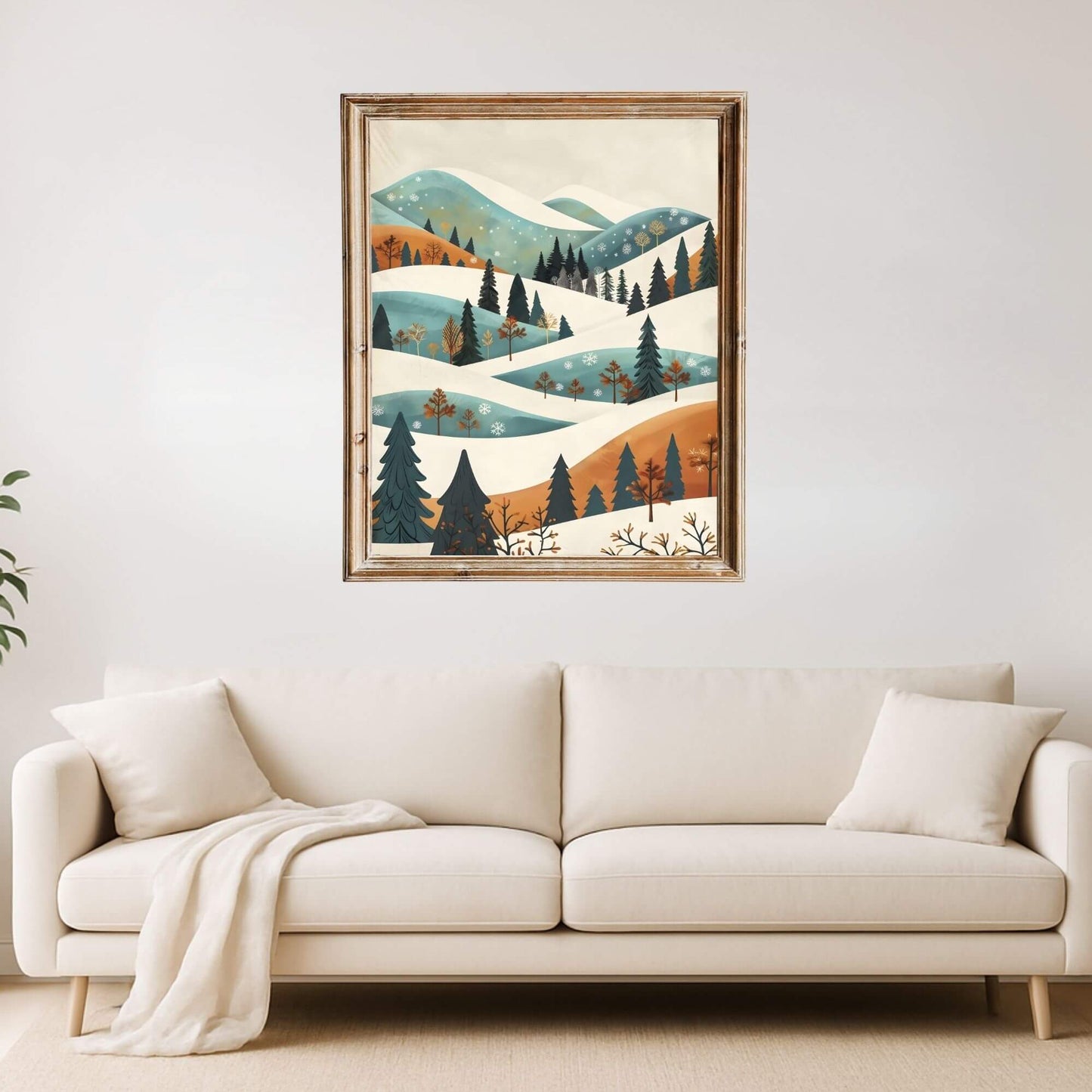 Mid - Century Winter Wall Art |Snowy Hills Print | Modern Scandinavian Christmas Decor Digital Downlaod – Digital Printable by Digital Kim Designs