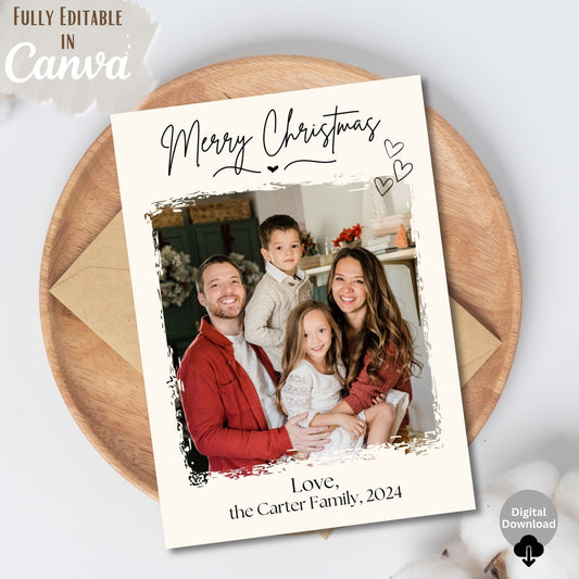 Minimalist Christmas Photo Card Template – Editable Holiday Canva Design – Digital Printable by Digital Kim Designs