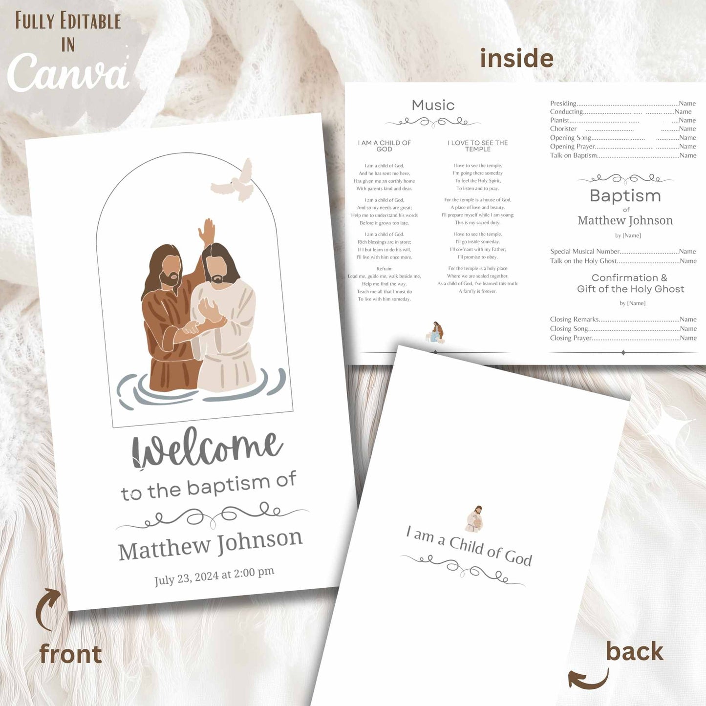 Editable Canva template for LDS baptism – fully customizable layout