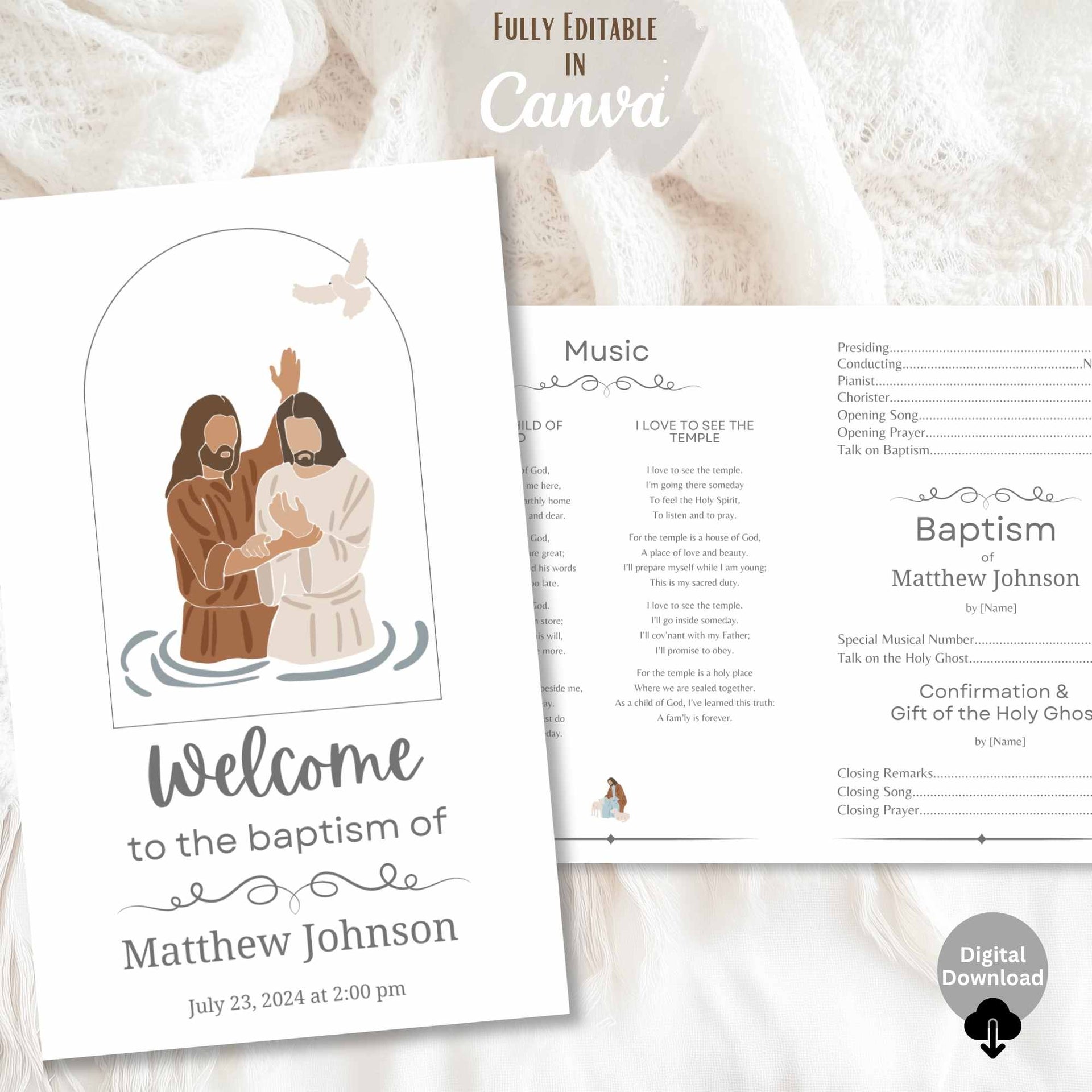 minimalist lds baptism program template neutral canva printable foldable handout 7090308 minimalist lds baptism program template - canva printable