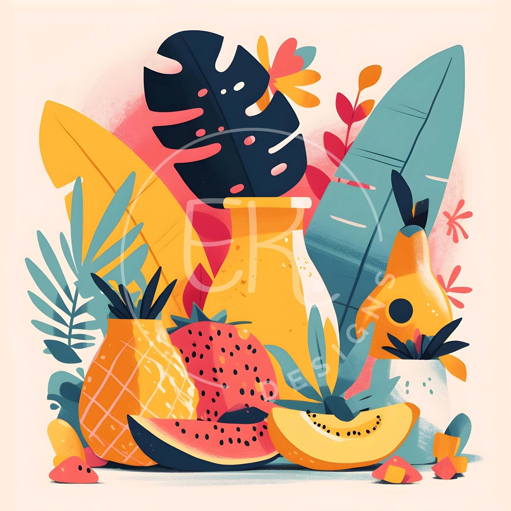 Modern Tropical Fruit Illustrations – 11 Minimalist Digital Art Prints – Faith - Based Printable by Digital Kim Designs