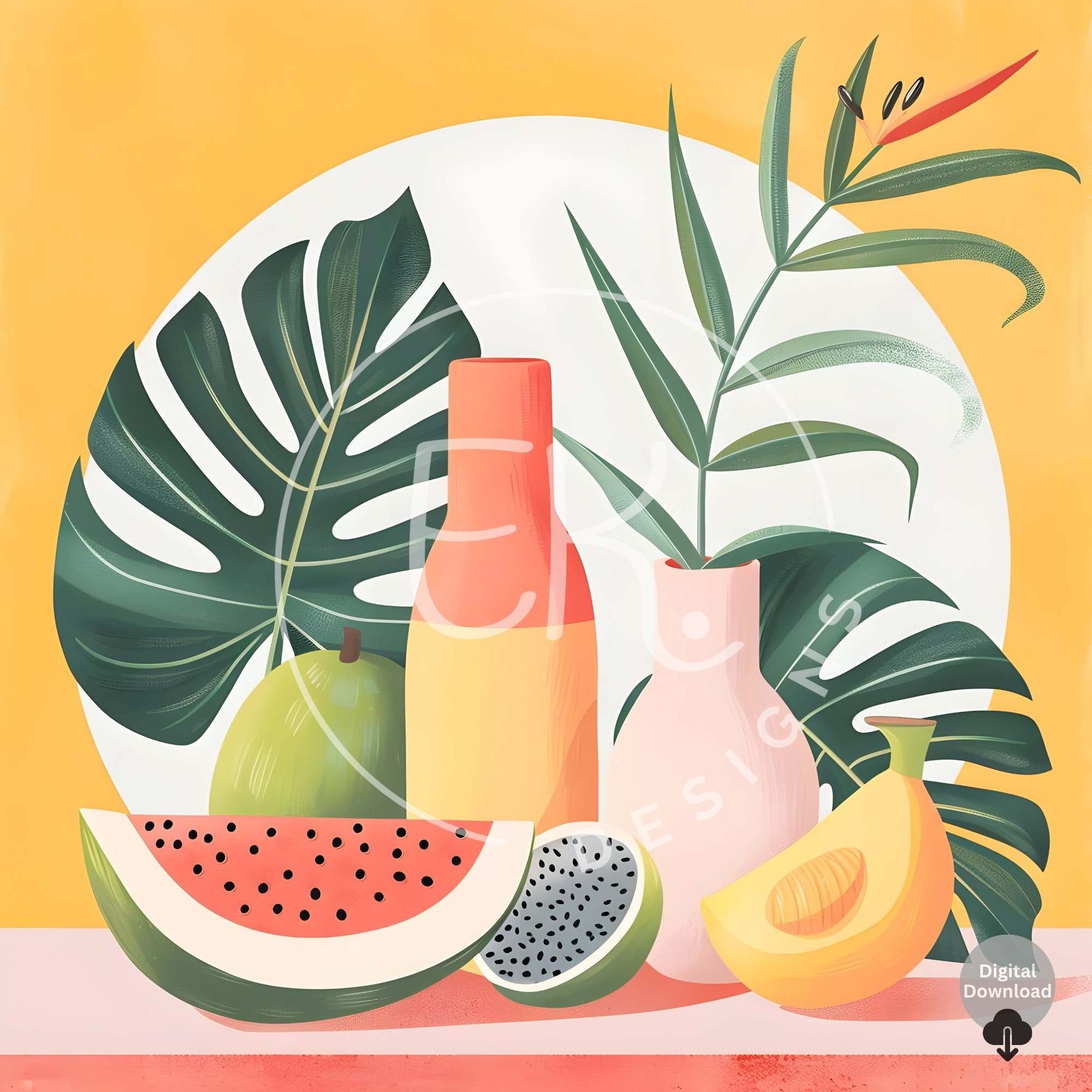 Modern Tropical Fruit Illustrations – 11 Minimalist Digital Art Prints – Faith - Based Printable by Digital Kim Designs