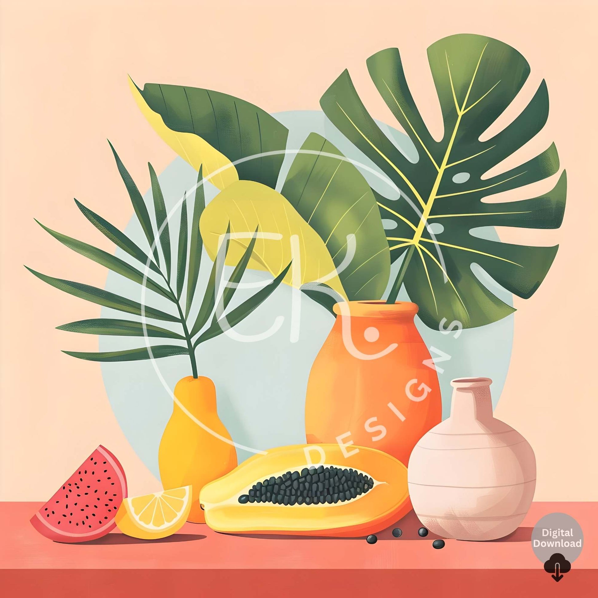 Modern Tropical Fruit Illustrations – 11 Minimalist Digital Art Prints – Faith - Based Printable by Digital Kim Designs
