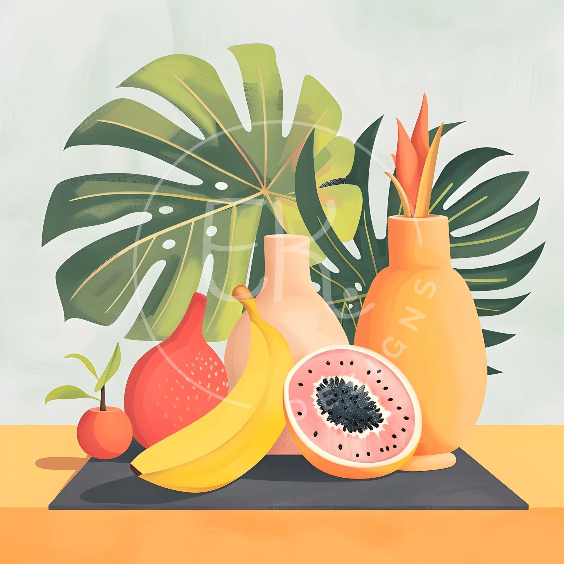 Modern Tropical Fruit Illustrations – 11 Minimalist Digital Art Prints – Faith - Based Printable by Digital Kim Designs