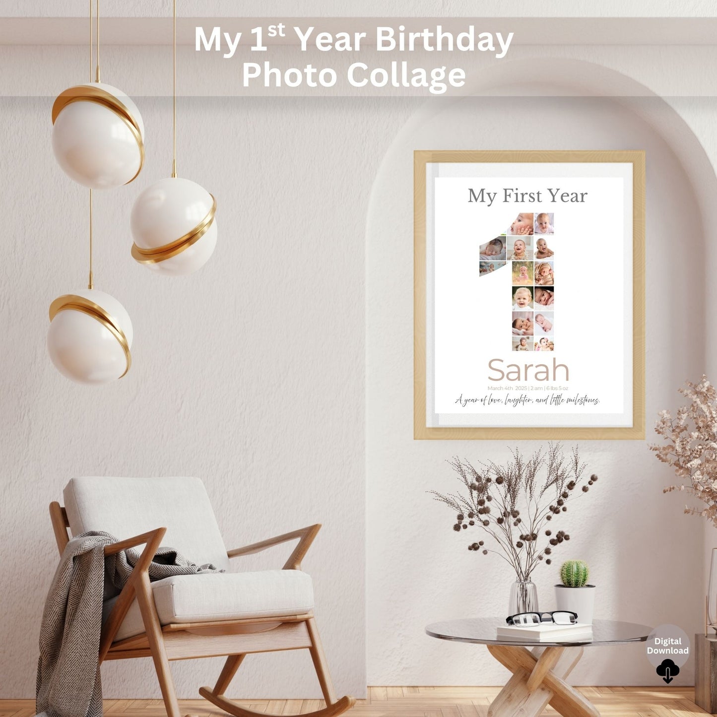 My First Year Photo Collage | Editable Baby Milestone Poster | Custom Name & Date Printable Gift | Canva Template – Digital Printable by Digital Kim Designs