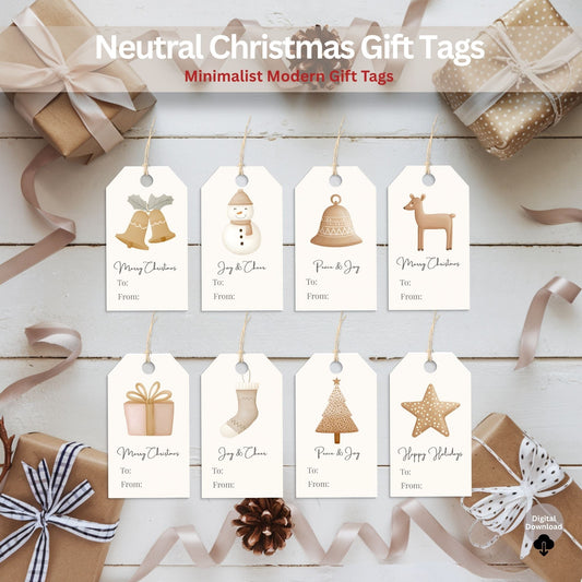 Neutral Christmas Gift Tags | Minimalist Printable Tags | Modern Beige & Blush Holiday Set (Digital Download) – Digital Printable by Digital Kim Designs