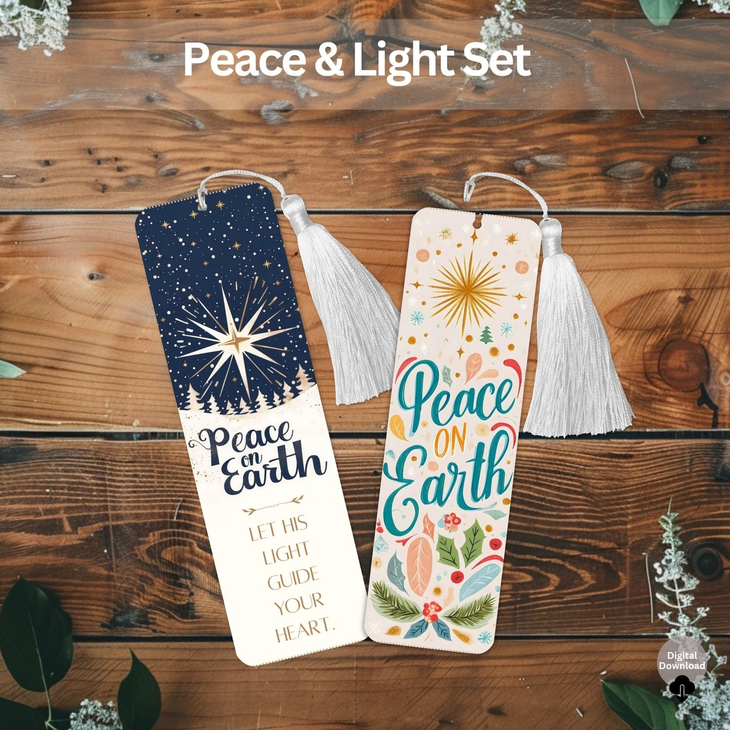 Peace & Light Bookmark Set – Printable Christian & Christmas Scripture Art (Digital Download) – Digital Printable by Digital Kim Designs