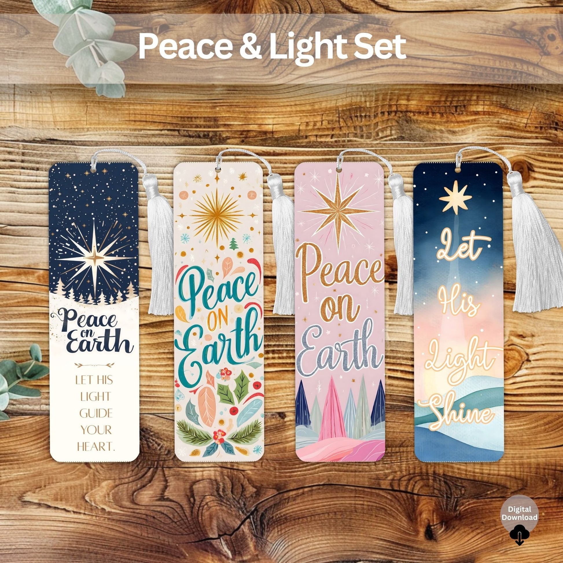 Peace & Light Bookmark Set – Printable Christian & Christmas Scripture Art (Digital Download) – Digital Printable by Digital Kim Designs