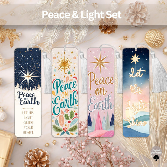 Peace & Light Bookmark Set – Printable Christian & Christmas Scripture Art (Digital Download) – Digital Printable by Digital Kim Designs