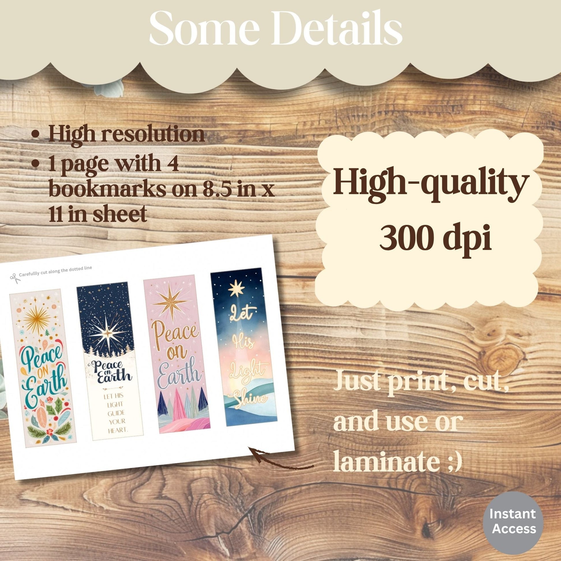 Peace & Light Bookmark Set – Printable Christian & Christmas Scripture Art (Digital Download) – Digital Printable by Digital Kim Designs