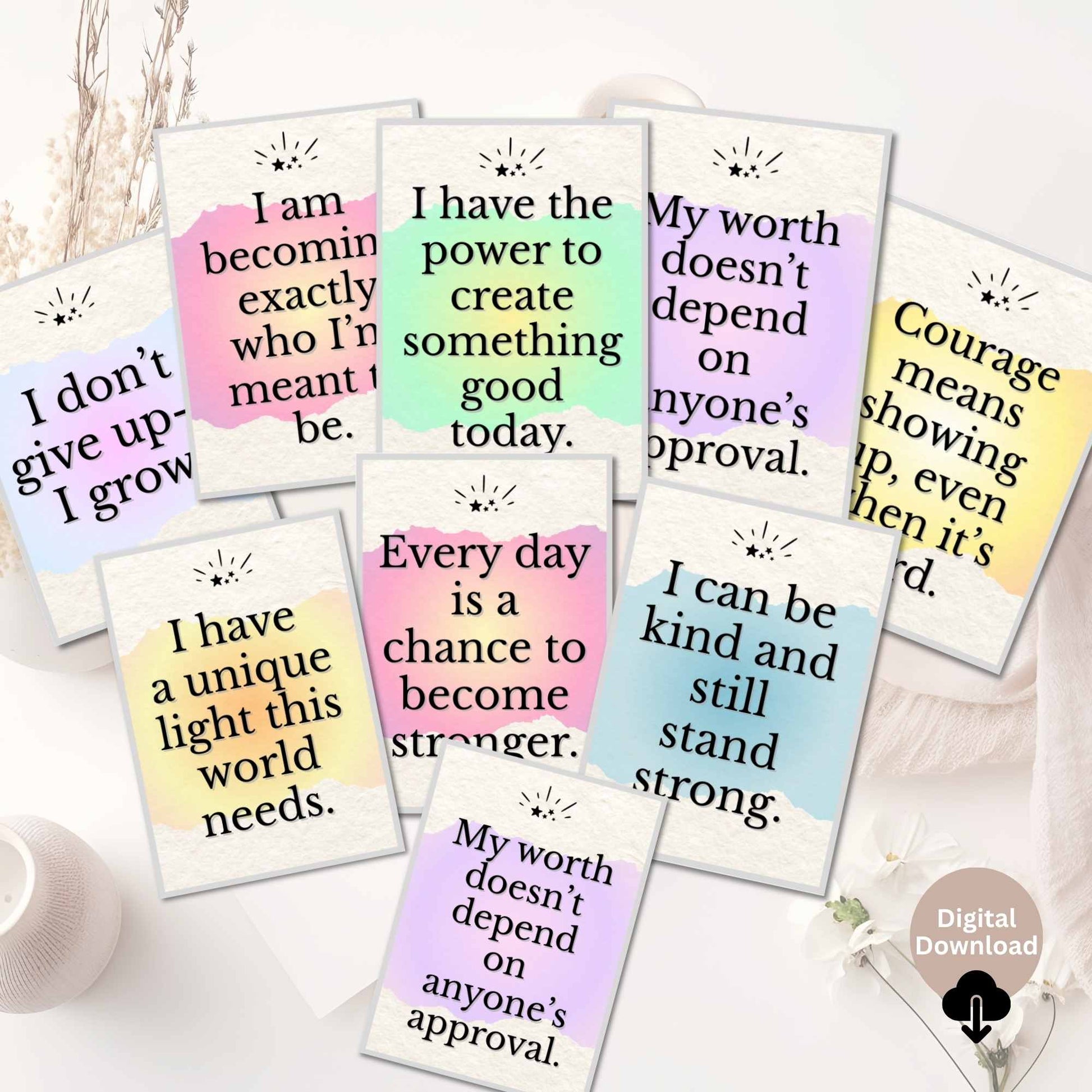 Positive Affirmation Cards for Kids & Tweens – 24 Printable Quotes for Confidence & Self - Worth – Faith - Based Printable by Digital Kim Designs