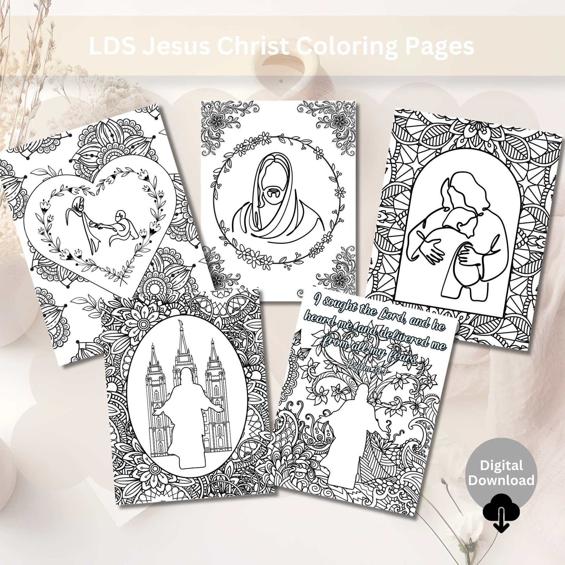 Printable LDS Jesus Christ Coloring Pages – Faith - Based Wall Art for Adults & Youth | Christian Digital Download – Faith - Based Printable by Digital Kim Designs