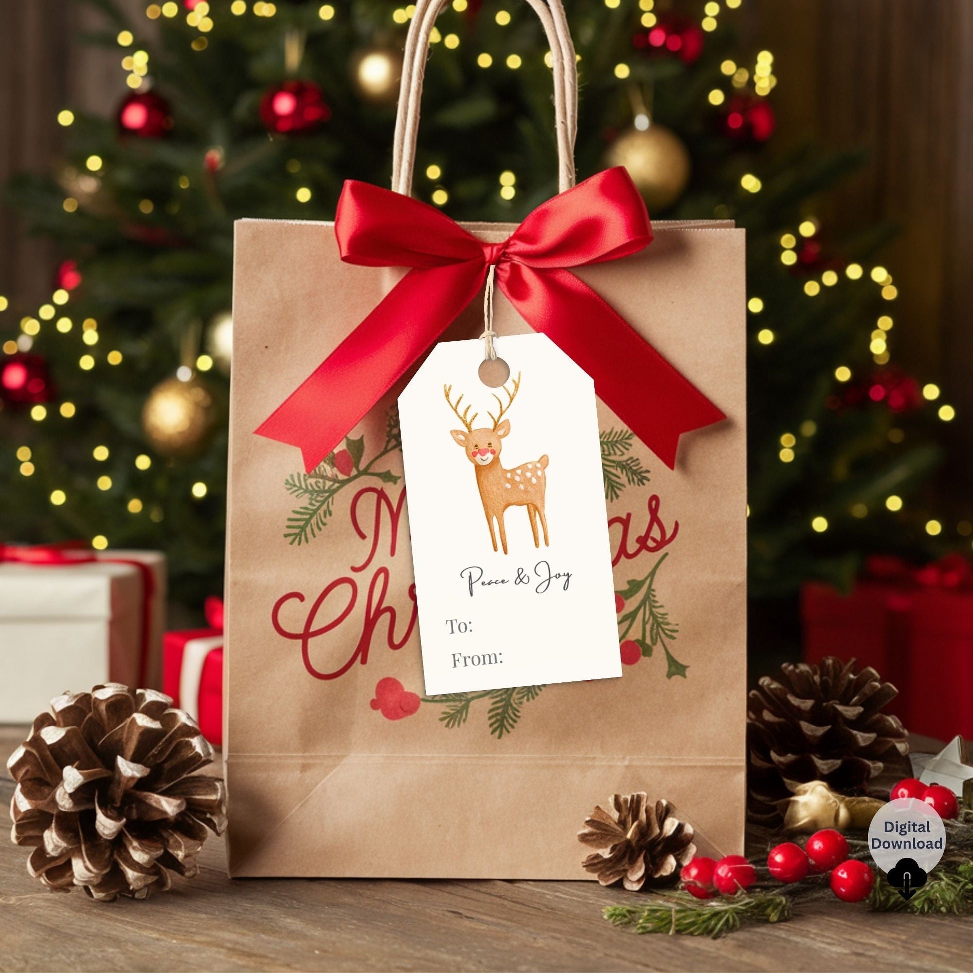 Printable Merry Christmas Gift Tags | Classic Red & Green Holiday Tags | Cozy Gingerbread & Tree Design Set (Digital Download) – Digital Printable by Digital Kim Designs