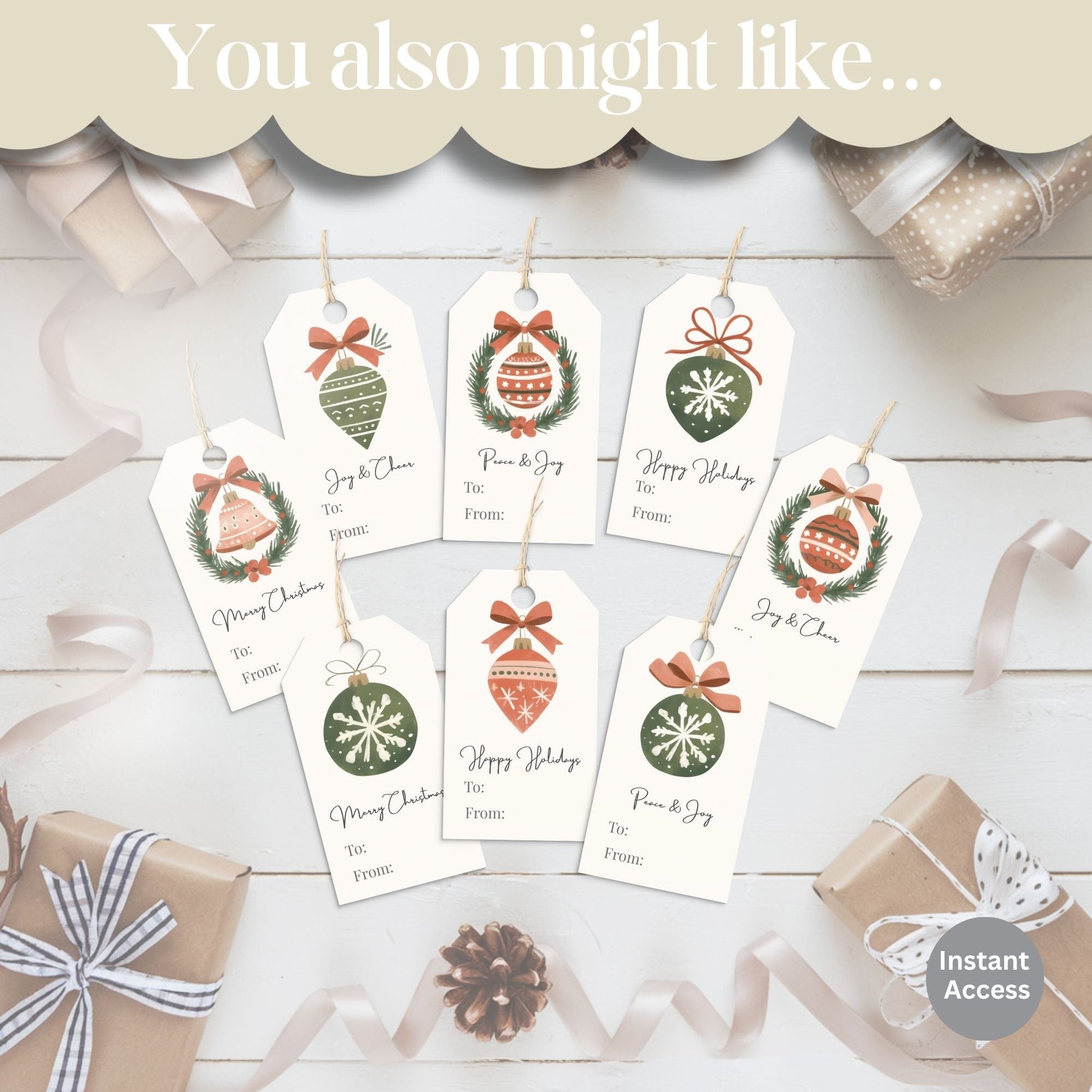 Printable Pink Christmas Gift Tags | Cozy Holiday Tag Set | Elegant Pink & Gold Wrapping Labels (Digital Download) – Digital Printable by Digital Kim Designs