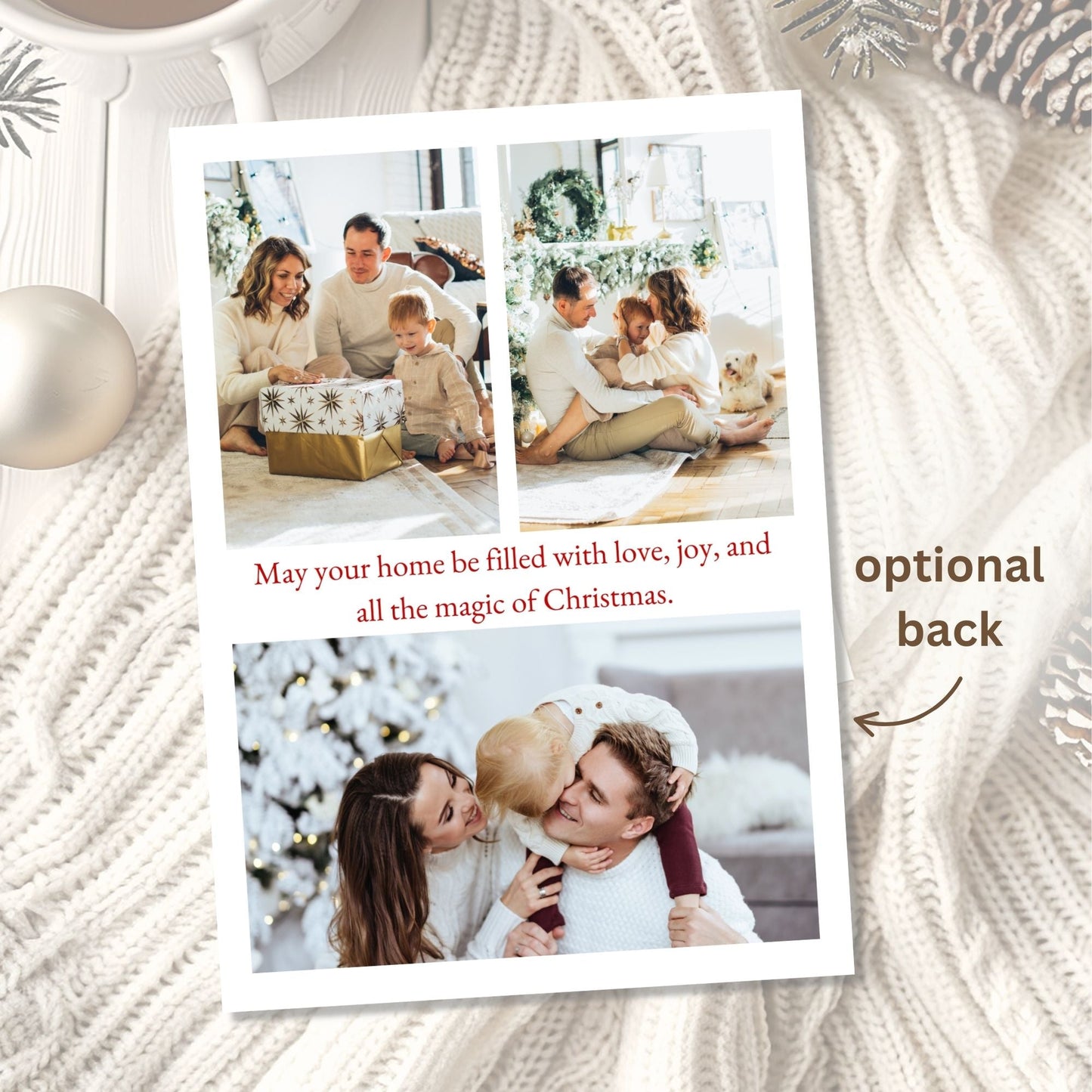 Red Ribbon Boho Christmas Photo Card – Editable Canva Template – Digital Printable by Digital Kim Designs