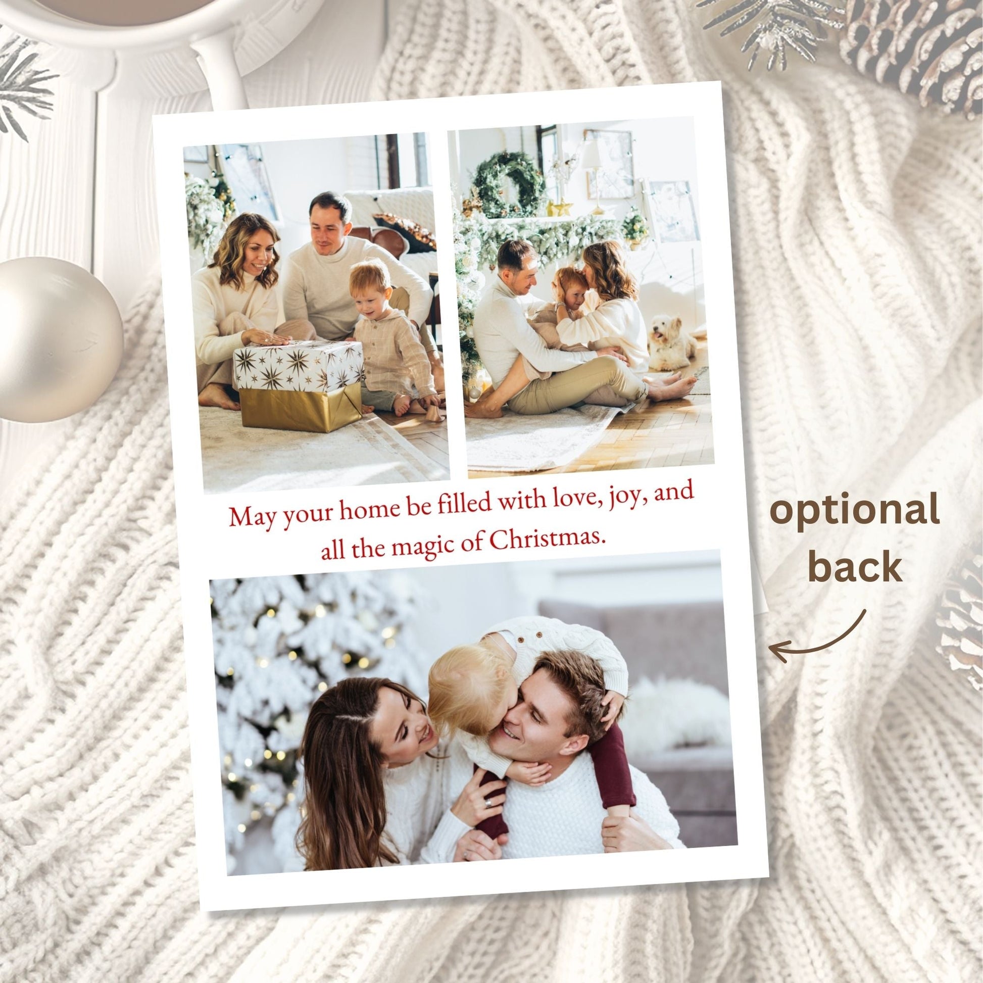 Red Ribbon Boho Christmas Photo Card – Editable Canva Template – Digital Printable by Digital Kim Designs
