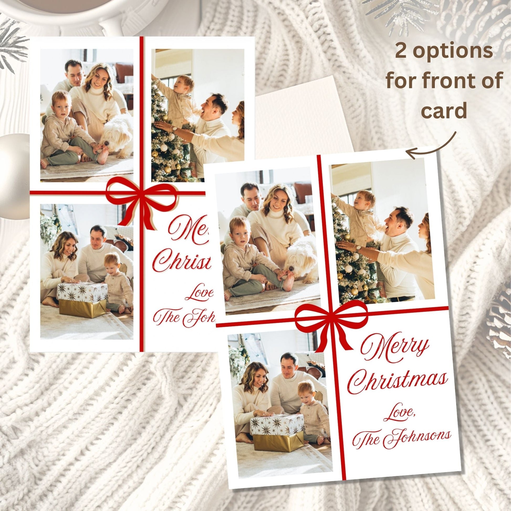 Red Ribbon Boho Christmas Photo Card – Editable Canva Template – Digital Printable by Digital Kim Designs