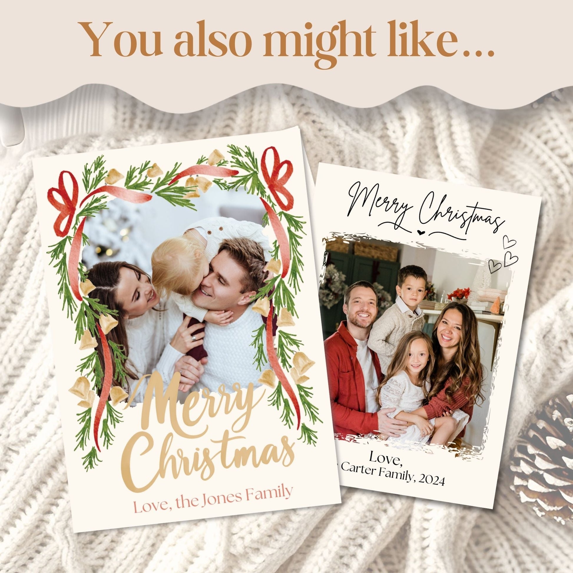 Red Ribbon Boho Christmas Photo Card – Editable Canva Template – Digital Printable by Digital Kim Designs